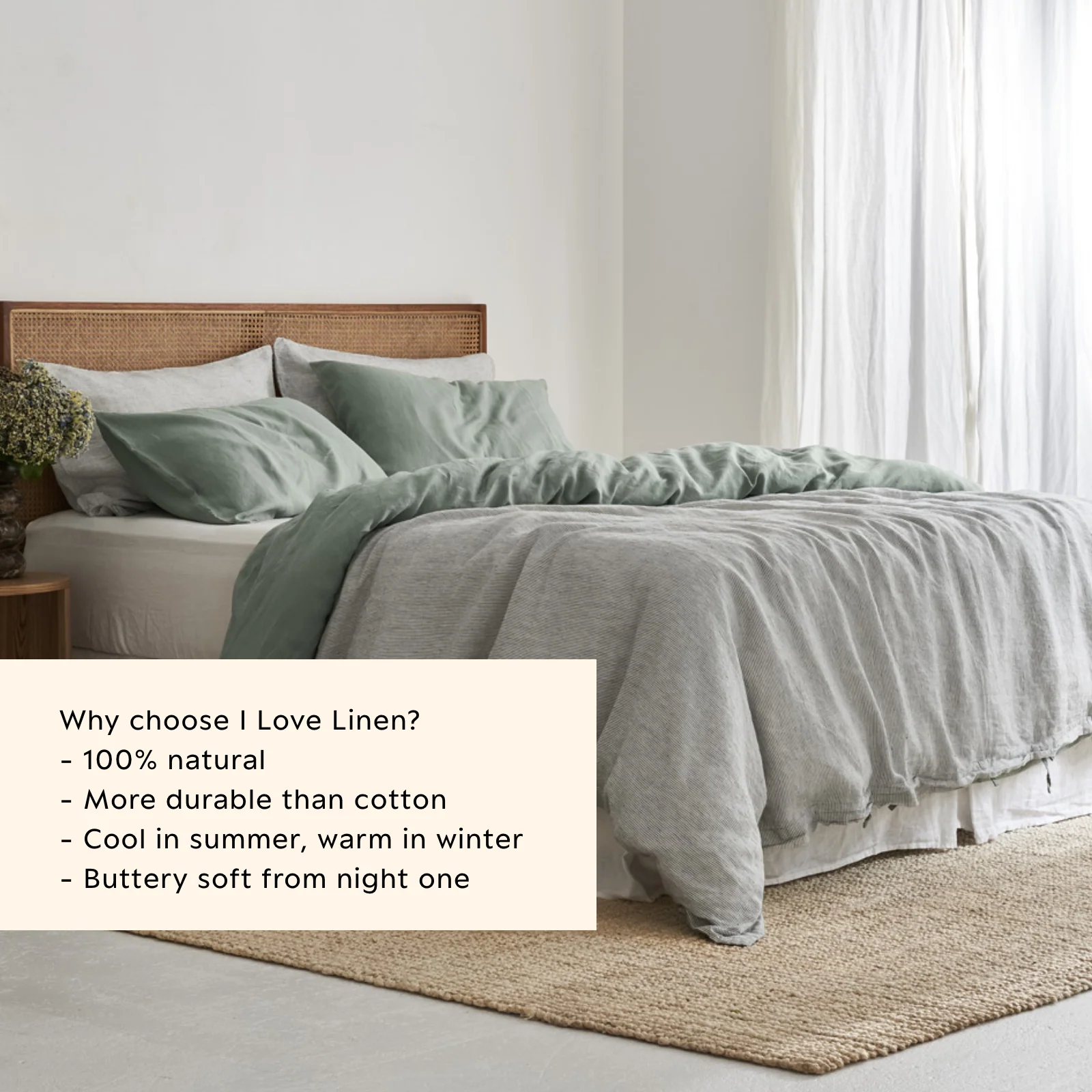 French Flax Linen Double Sided Quilt Cover Set in Sage/Pinstripe - Image 6