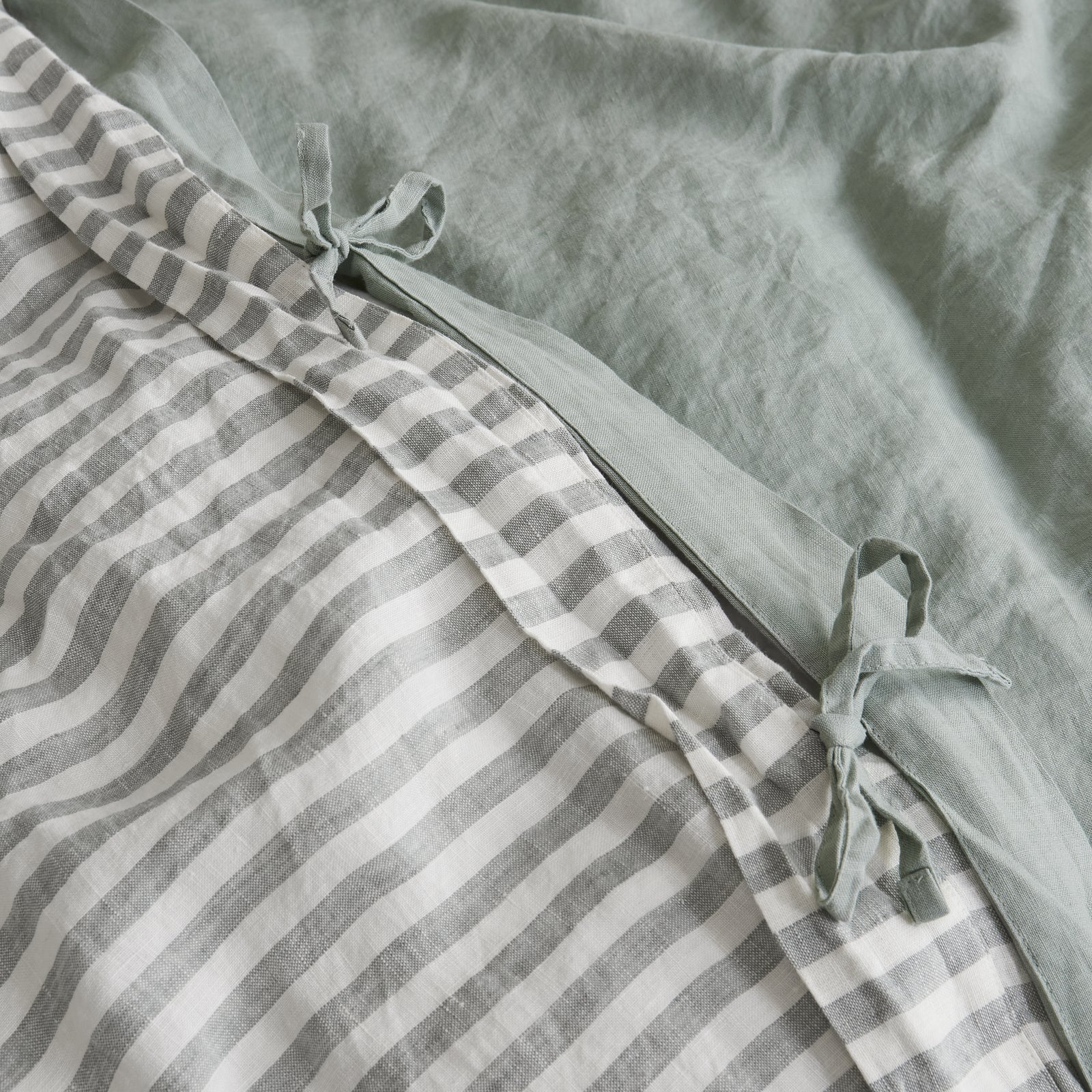 French Flax Linen Double Sided Quilt Cover Set in Sage/Sage Stripe - Image 8