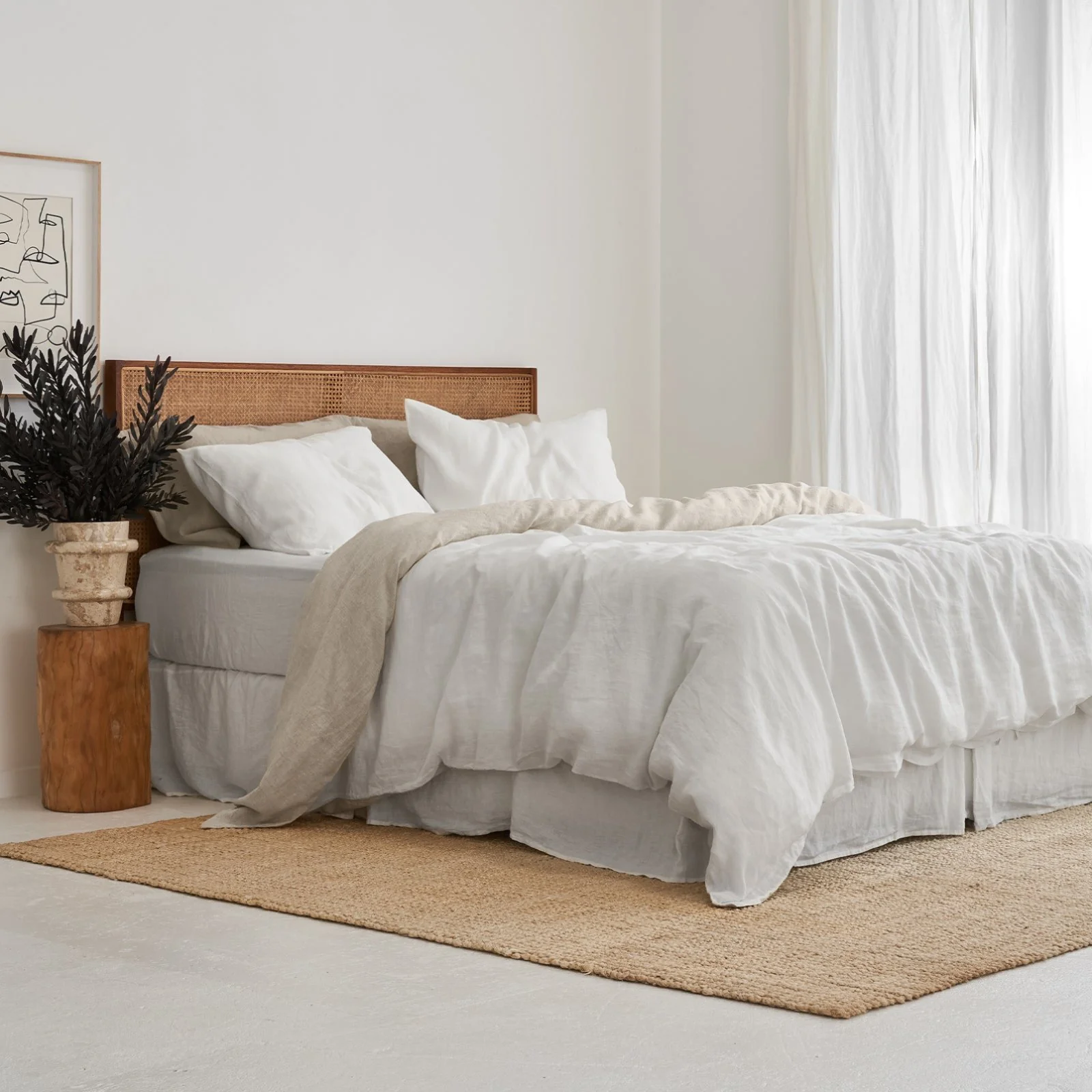 French Flax Linen Double Sided Quilt Cover Set in White/Natural - Image 5
