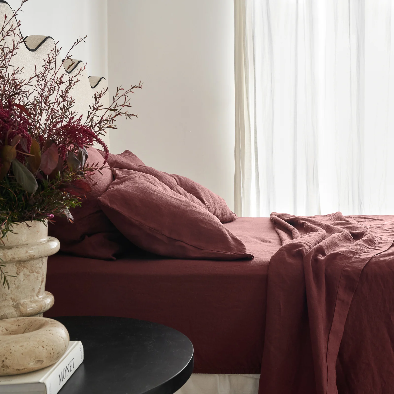 French Flax Linen Fitted Sheet in Cherrywood - Image 2