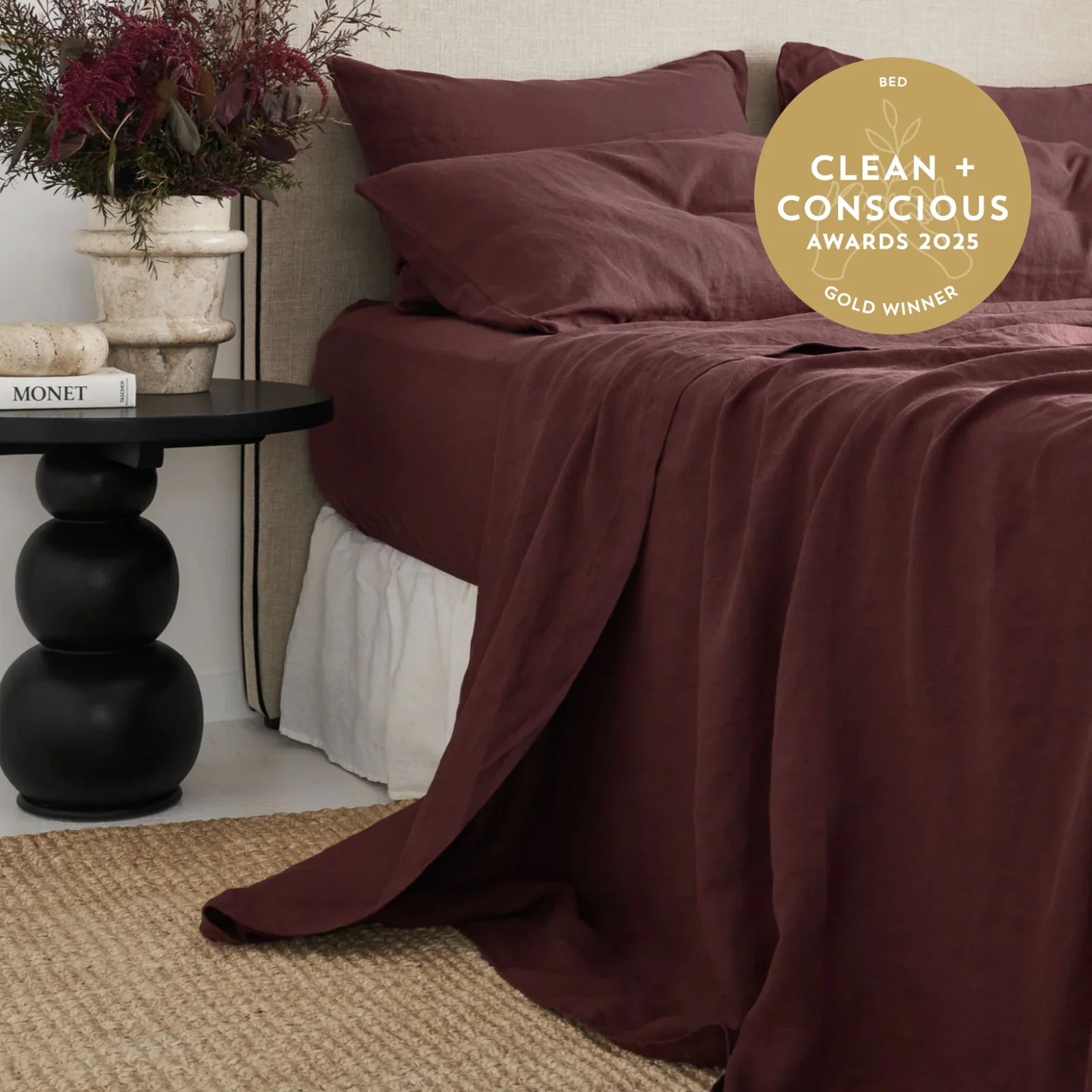 French Flax Linen Fitted Sheet in Cherrywood - Image 5