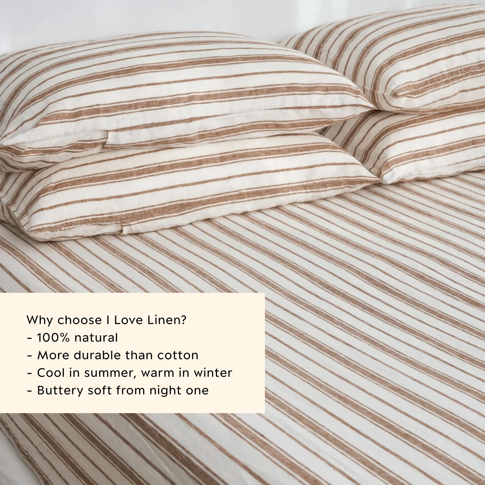 French Flax Linen Fitted Sheet in Hazelnut Stripe - Image 3