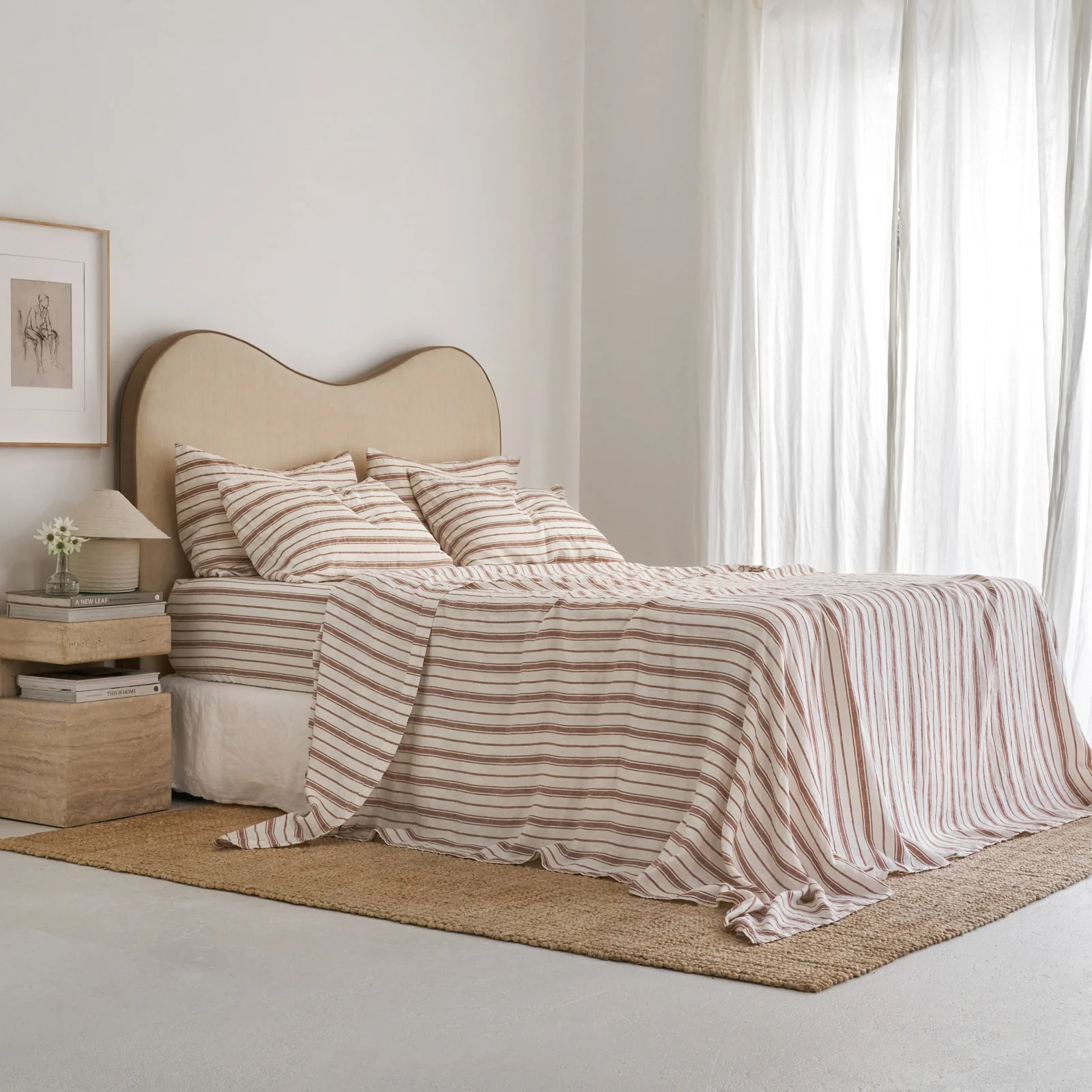 French Flax Linen Fitted Sheet in Hazelnut Stripe - Image 7