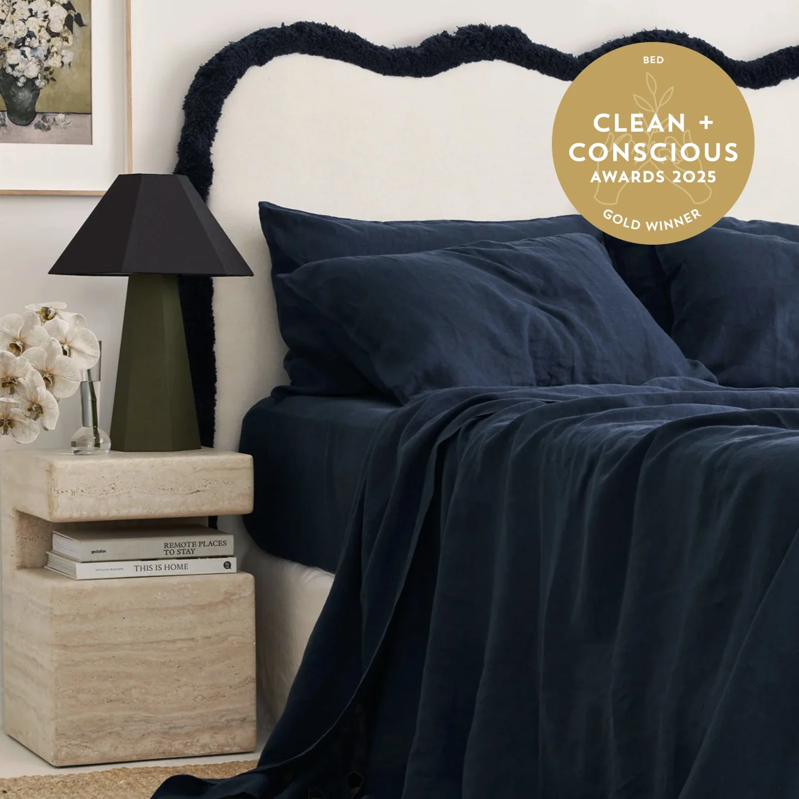 French Flax Linen Fitted Sheet in Indigo - Image 5