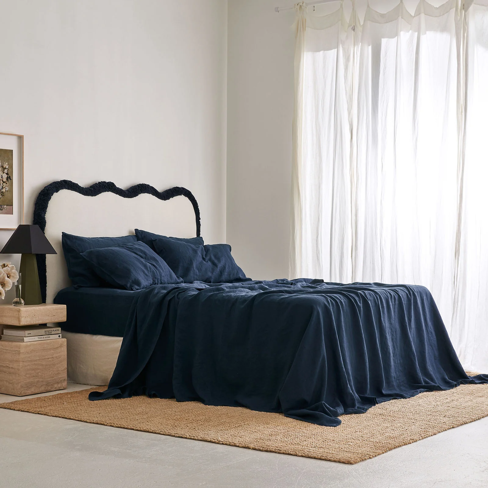 French Flax Linen Fitted Sheet in Indigo - Image 6