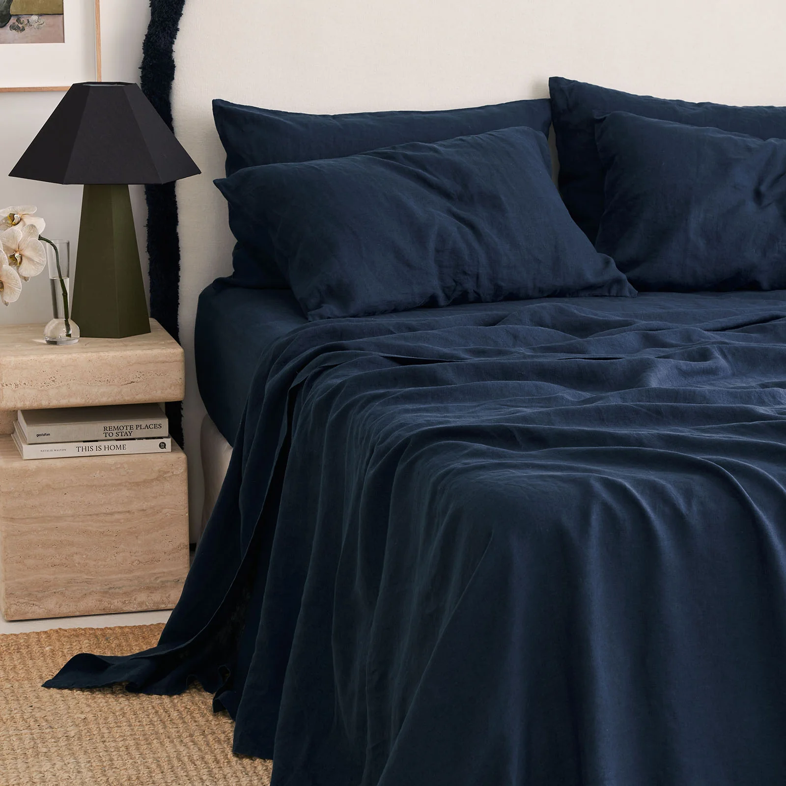 French Flax Linen Fitted Sheet in Indigo - Image 8