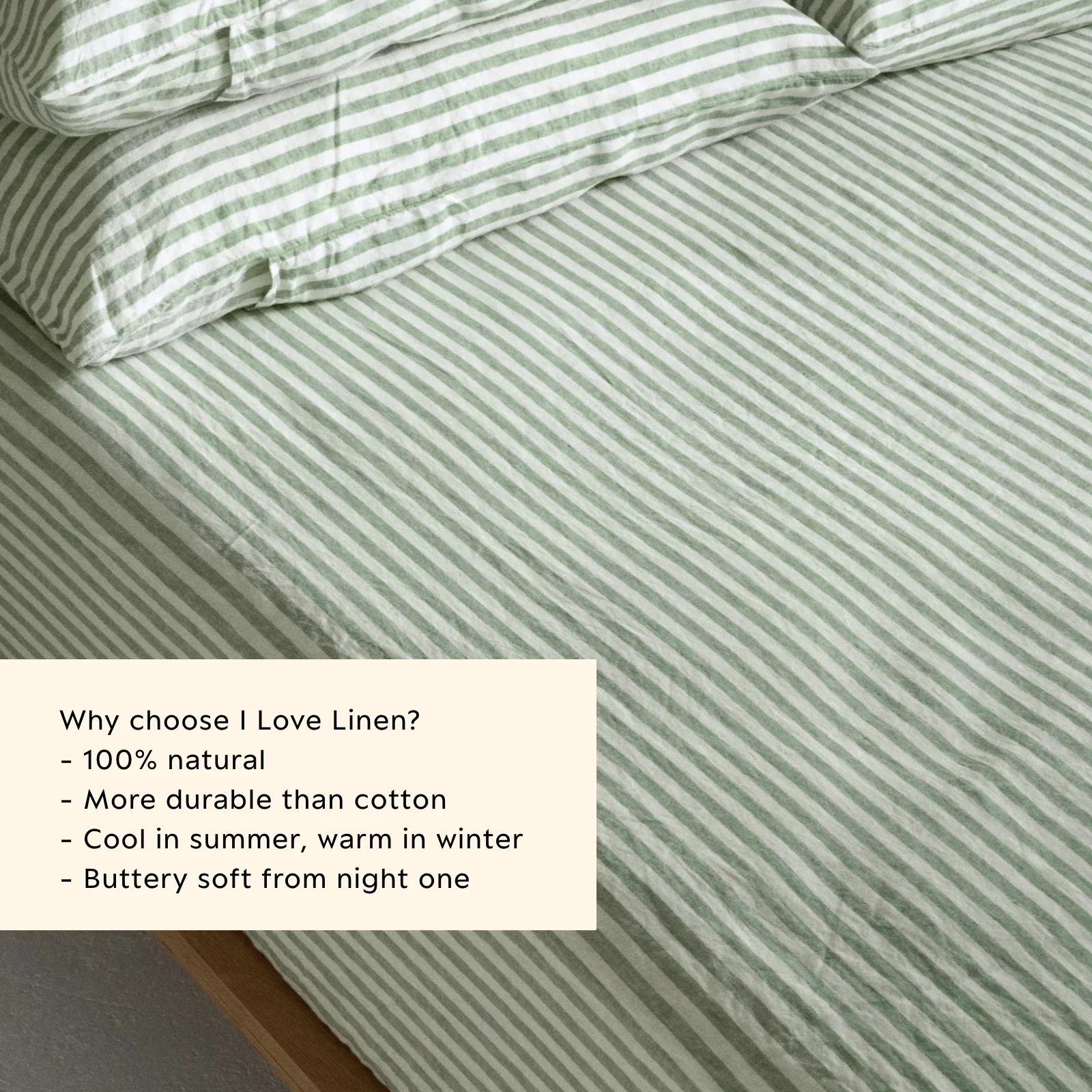 French Flax Linen Fitted Sheet in Ivy Stripe - Image 4