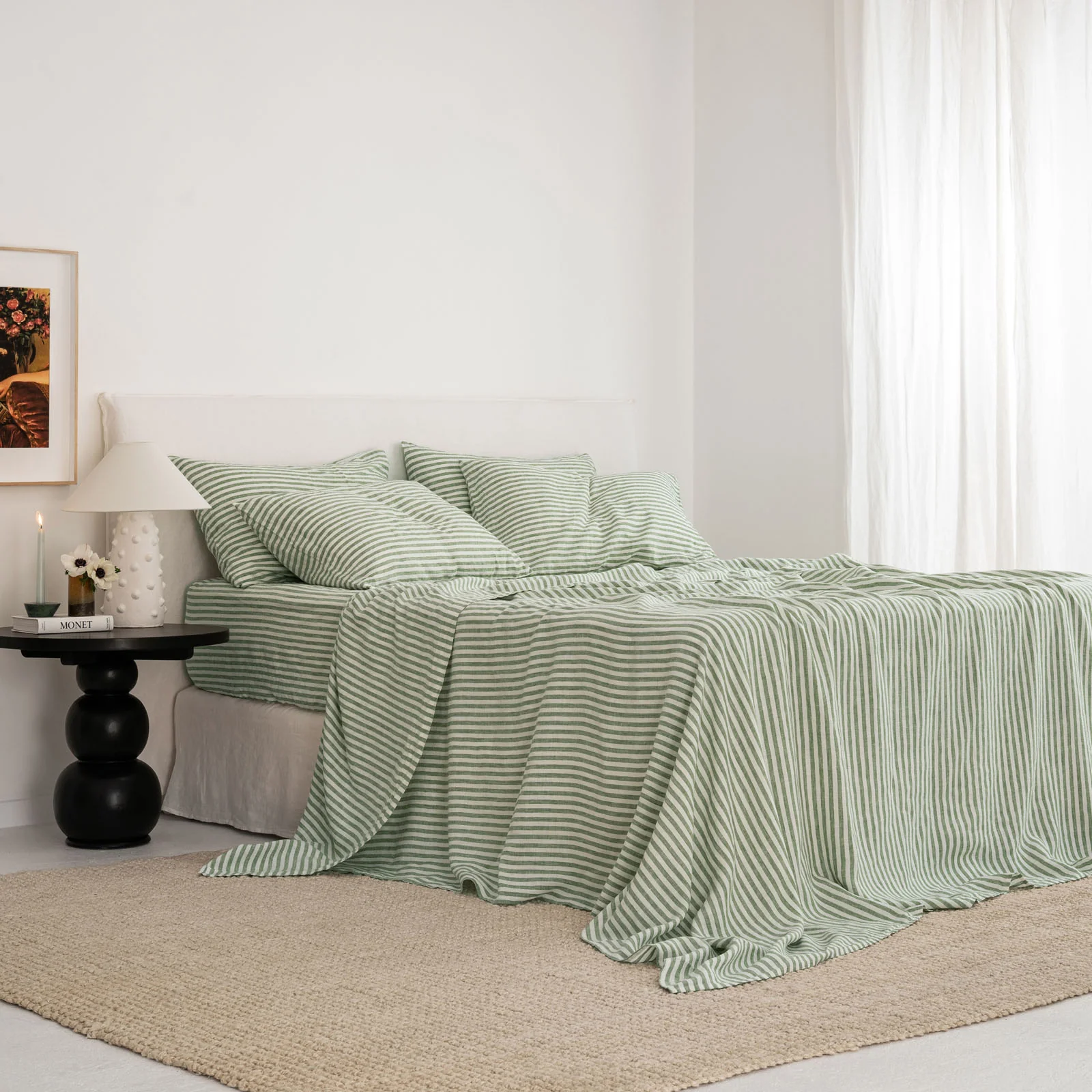 French Flax Linen Fitted Sheet in Ivy Stripe - Image 5