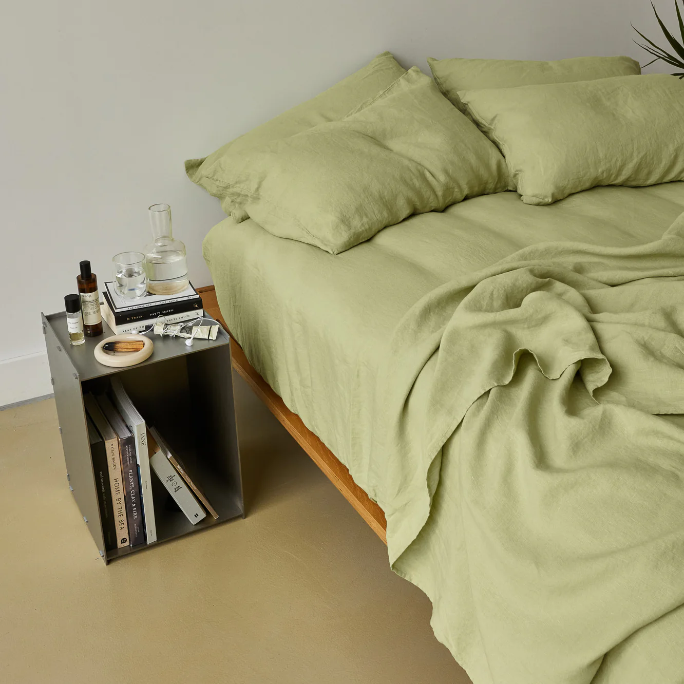 French Flax Linen Fitted Sheet in Matcha - Image 10