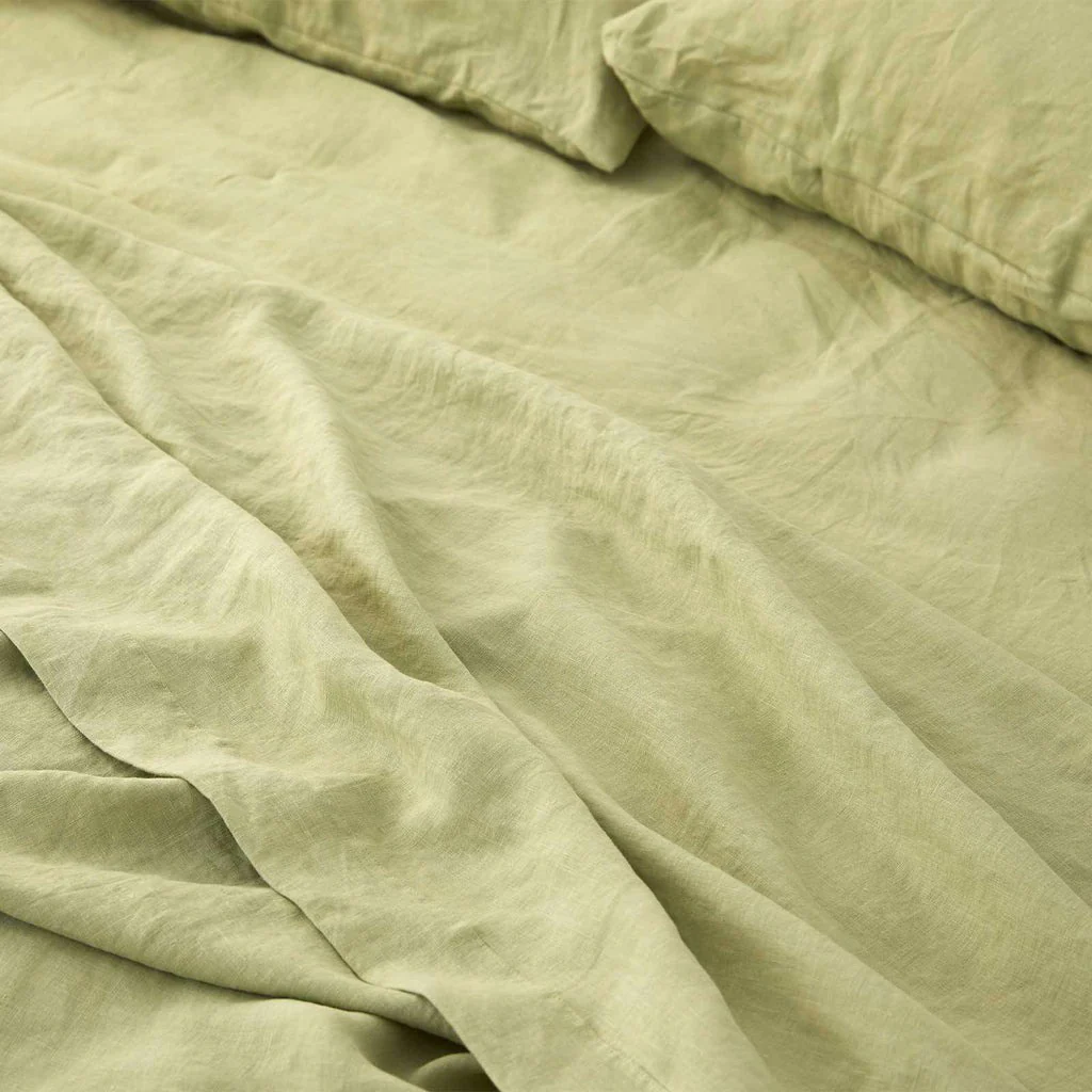 French Flax Linen Fitted Sheet in Matcha - Image 5