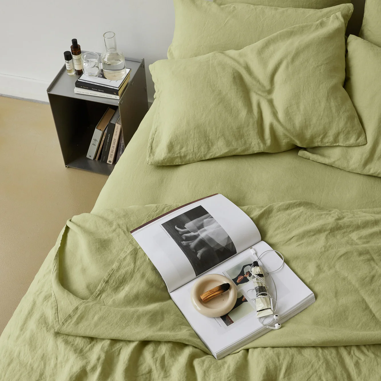 French Flax Linen Fitted Sheet in Matcha - Image 7