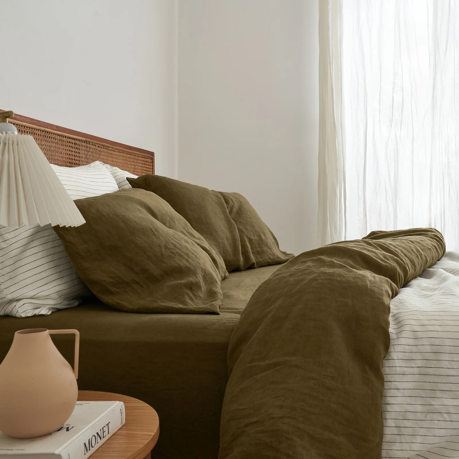 French Flax Linen Fitted Sheet in Olive - Image 2