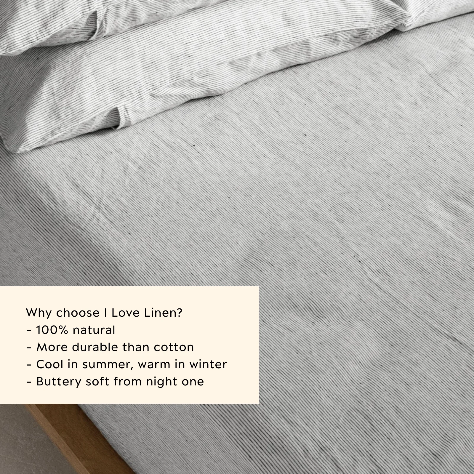 French Flax Linen Fitted Sheet in Pinstripe - Image 3