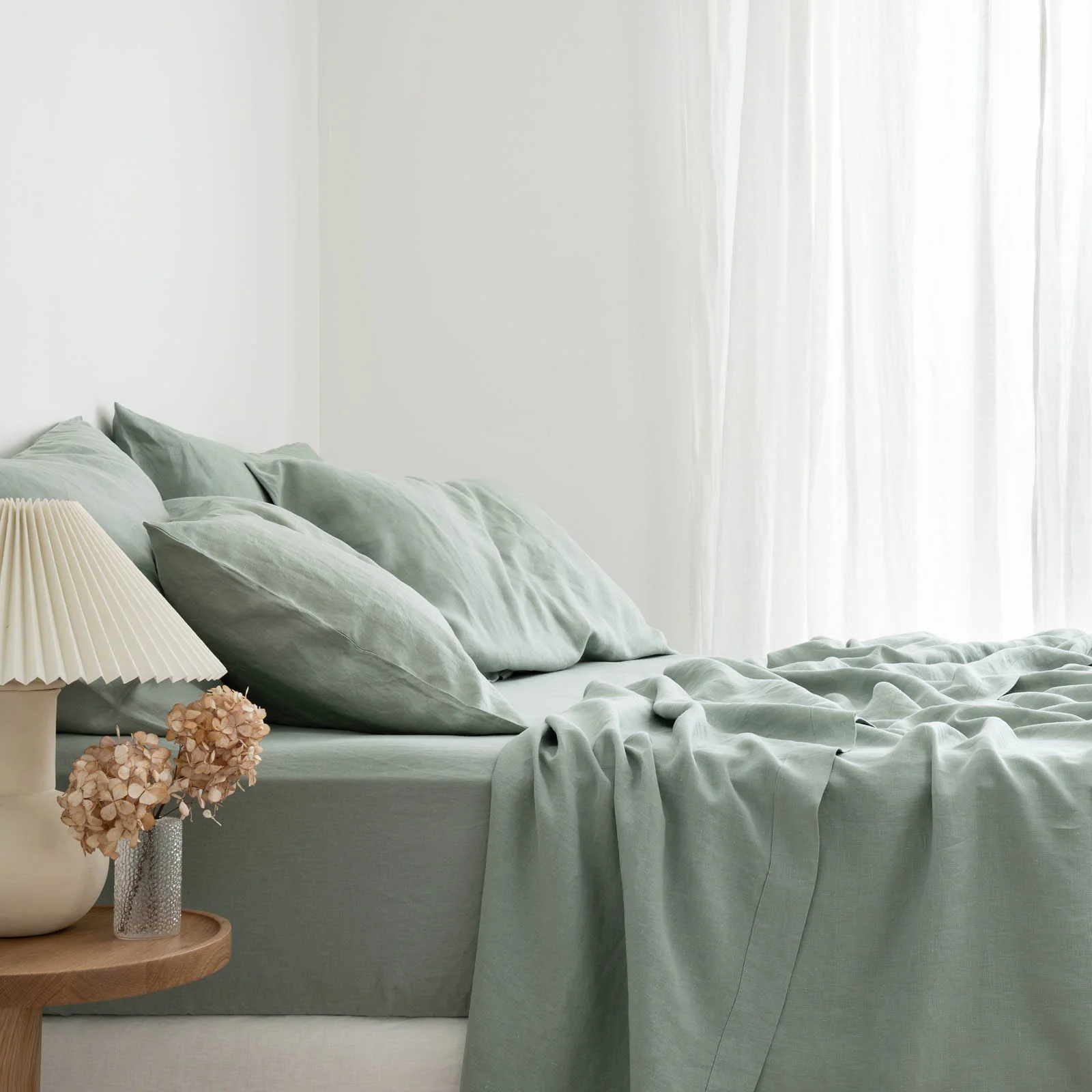 French Flax Linen Fitted Sheet in Sage - Image 3