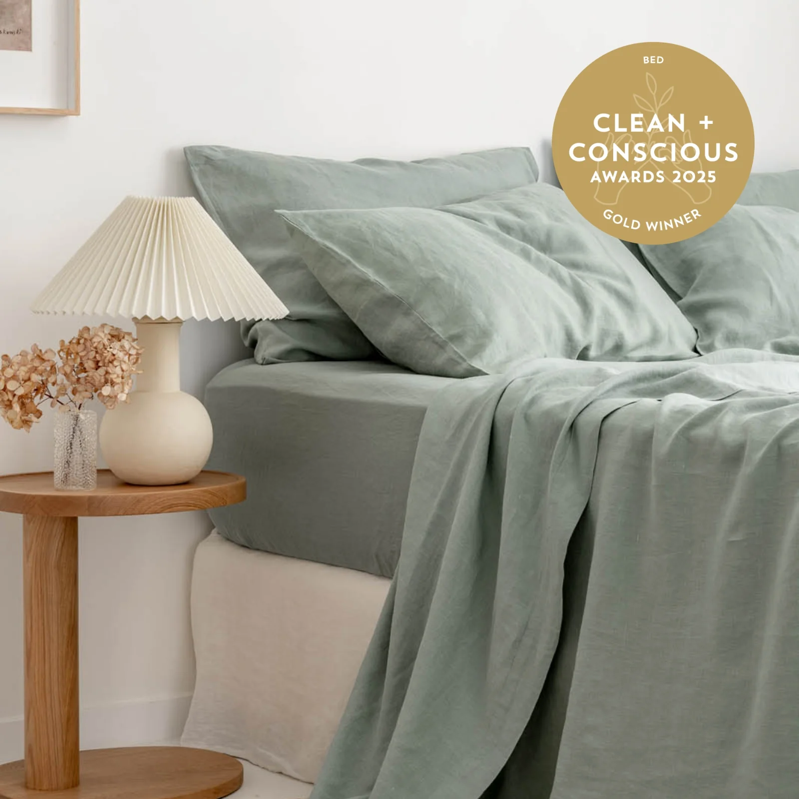 French Flax Linen Fitted Sheet in Sage - Image 5