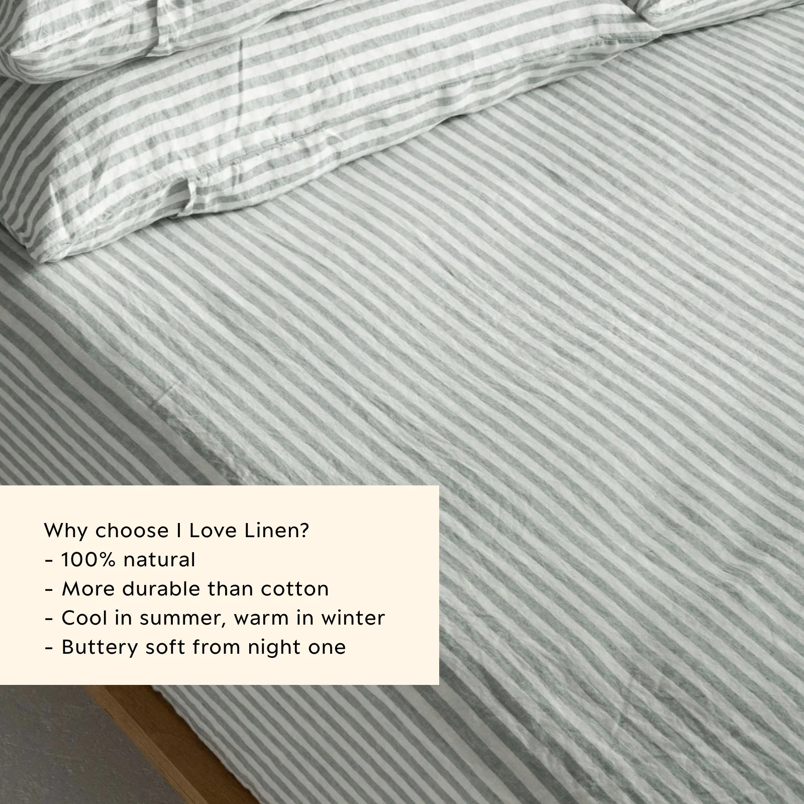 French Flax Linen Fitted Sheet in Sage Stripe - Image 3
