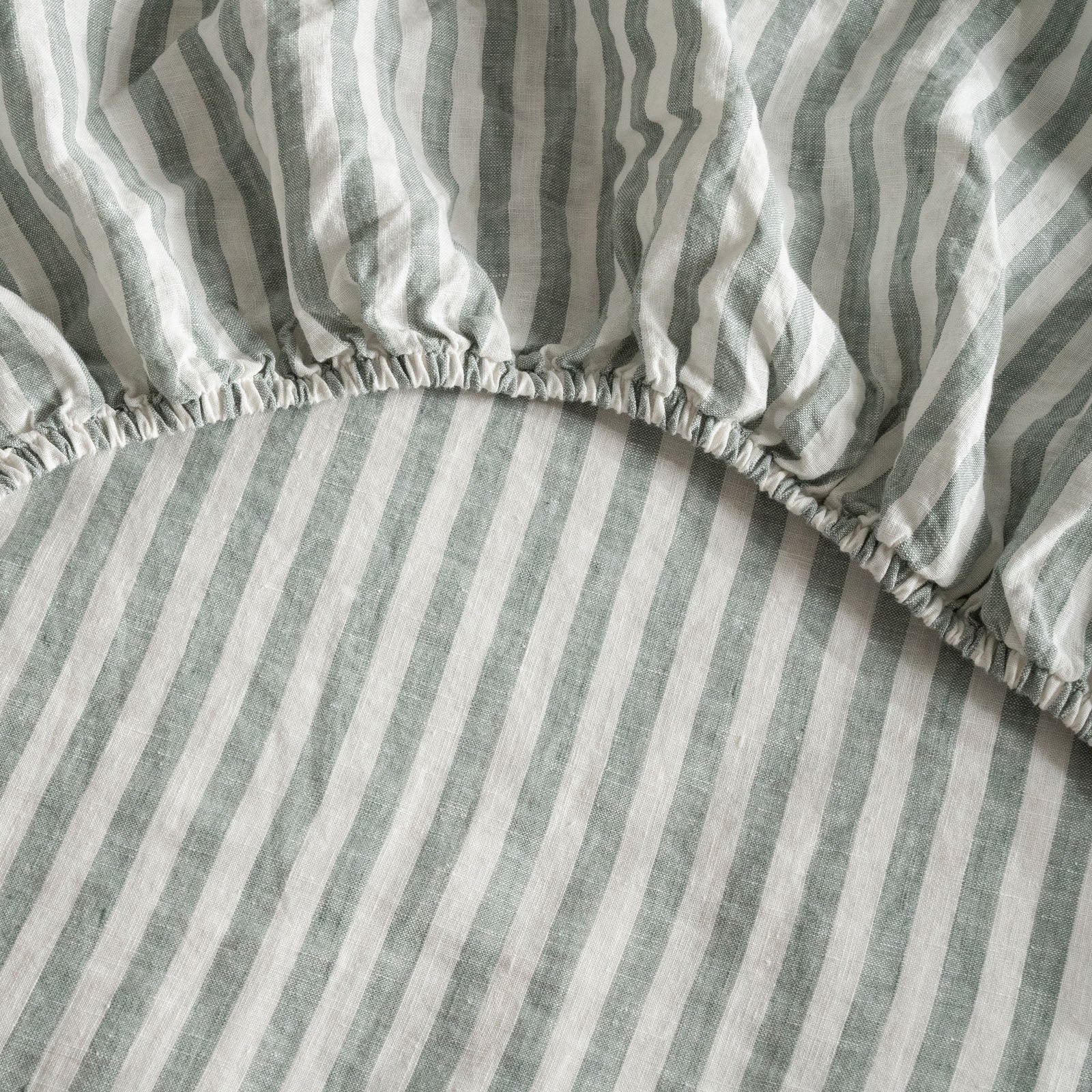 French Flax Linen Fitted Sheet in Sage Stripe - Image 4
