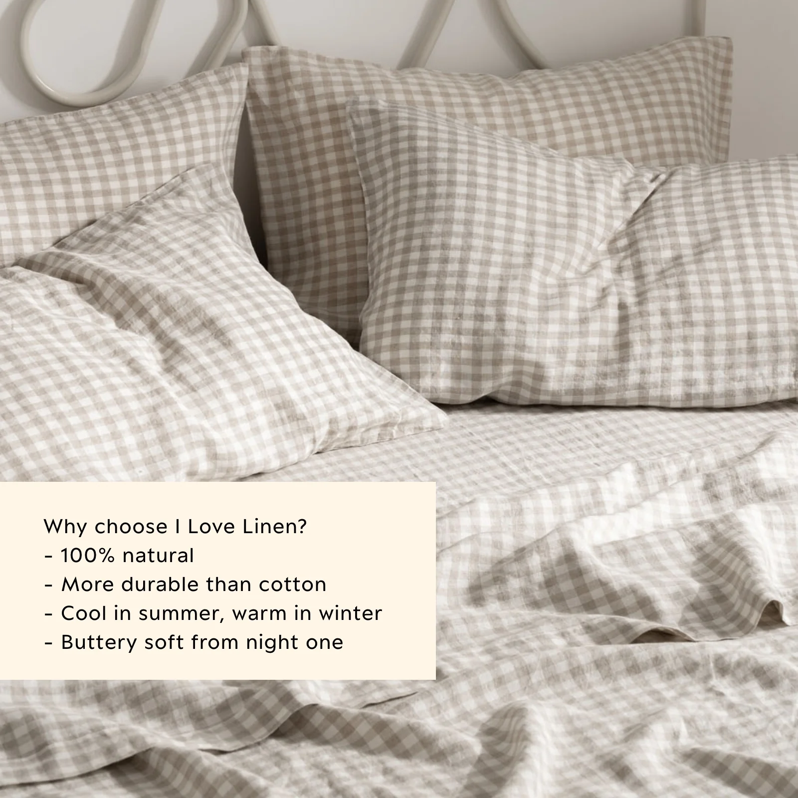 French Flax Linen Flat Sheet in Beige Gingham - Image 4