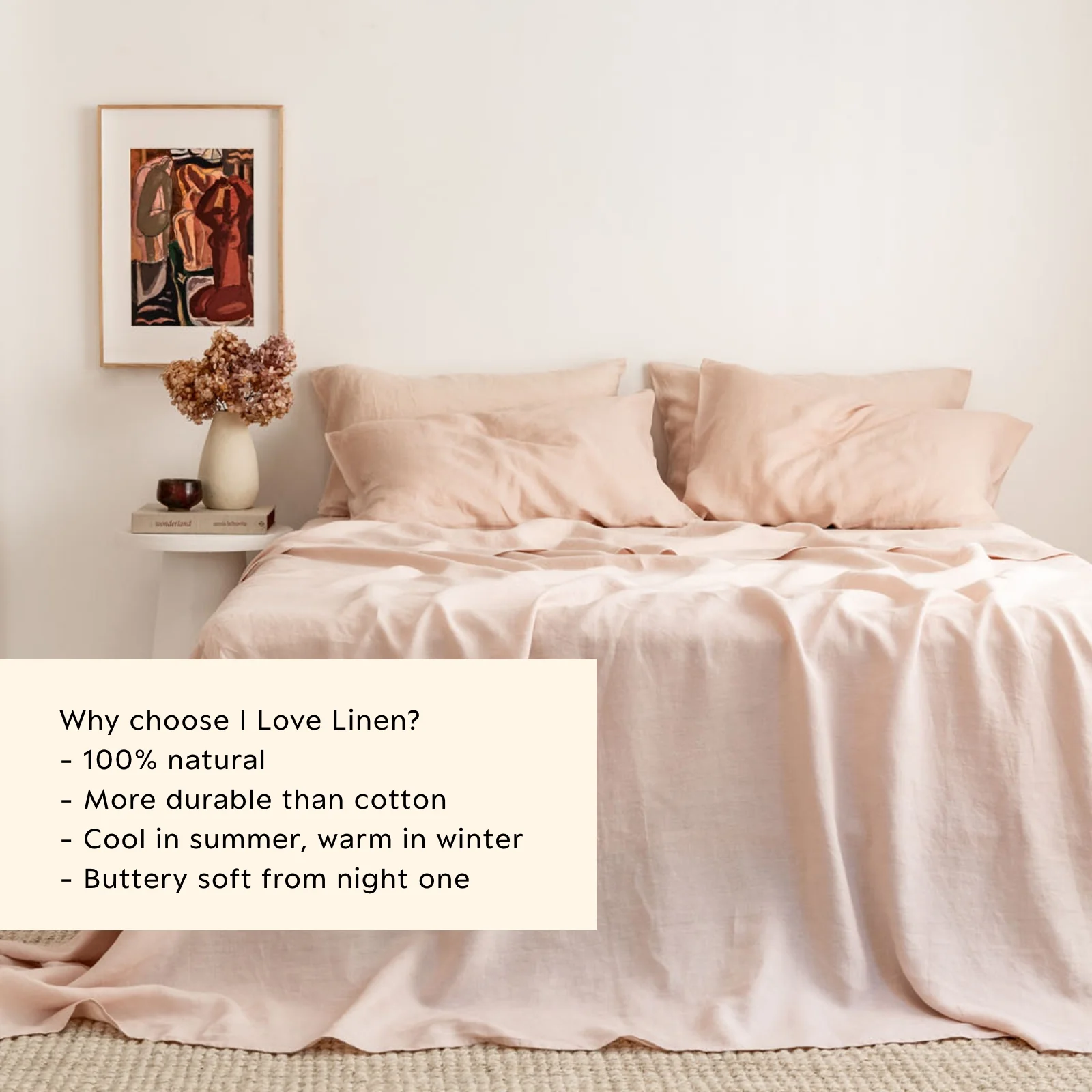 French Flax Linen Flat Sheet in Blush - Image 3