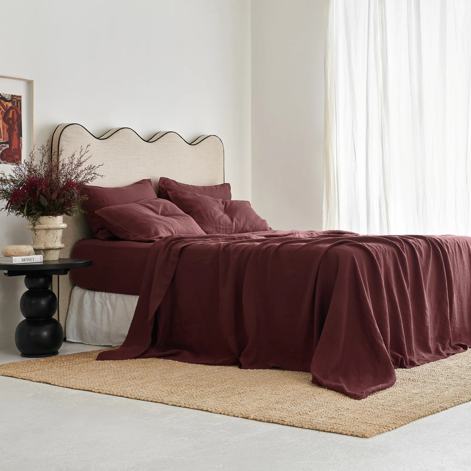 French Flax Linen Flat Sheet in Cherrywood - Image 2