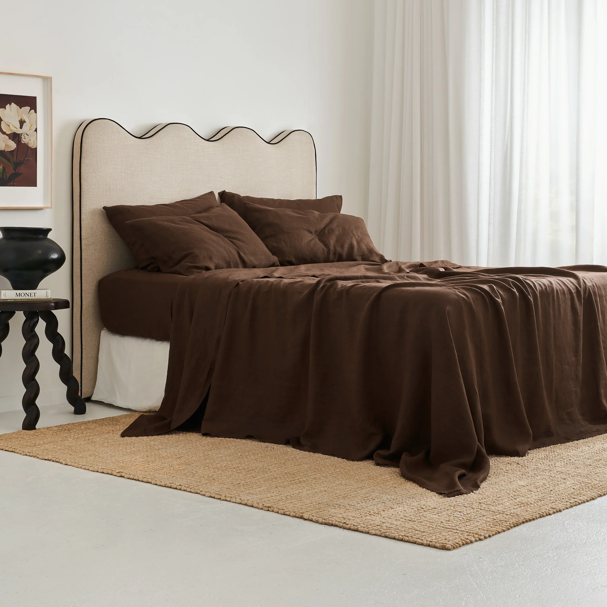 French Flax Linen Flat Sheet in Chocolate - Image 2