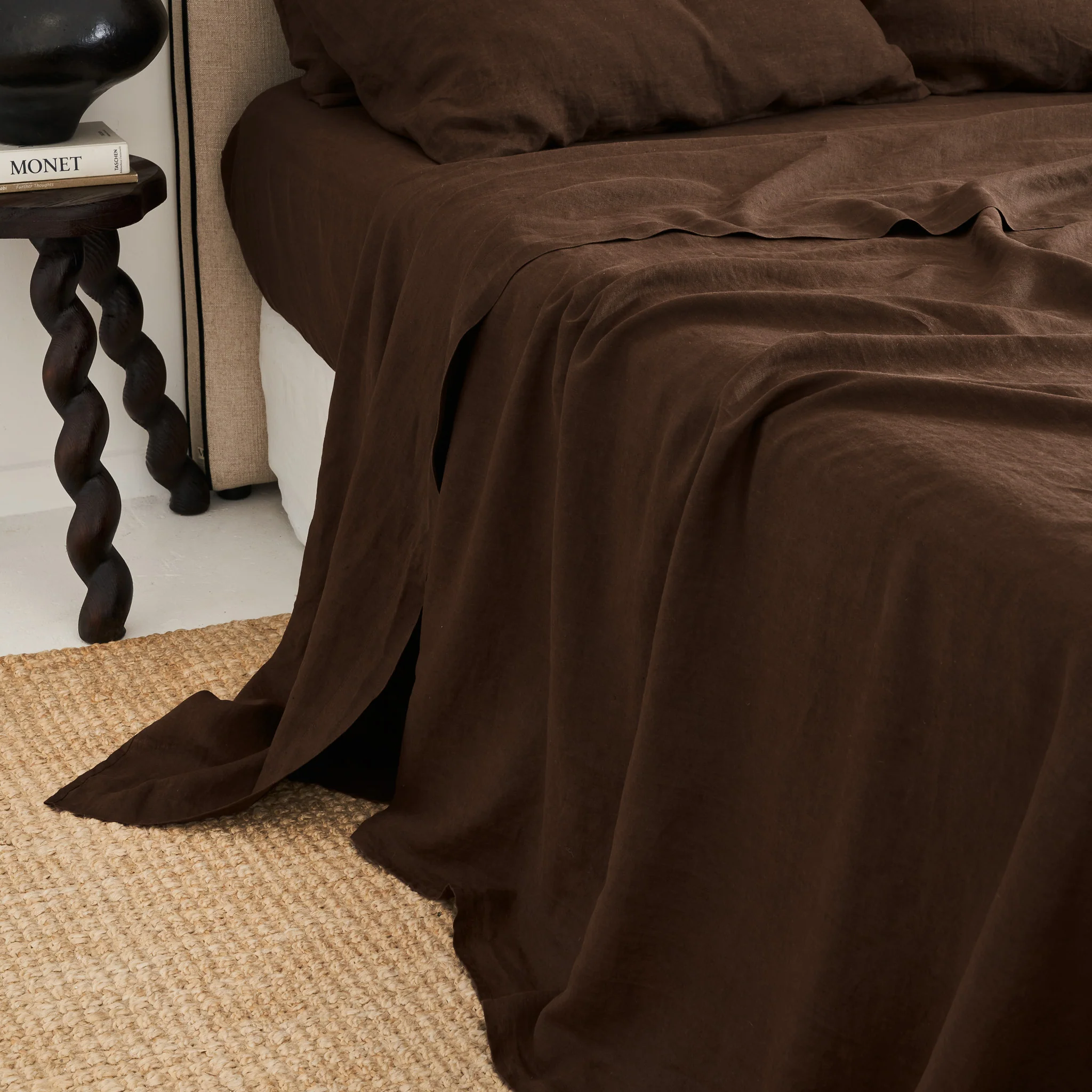 French Flax Linen Flat Sheet in Chocolate - Image 5