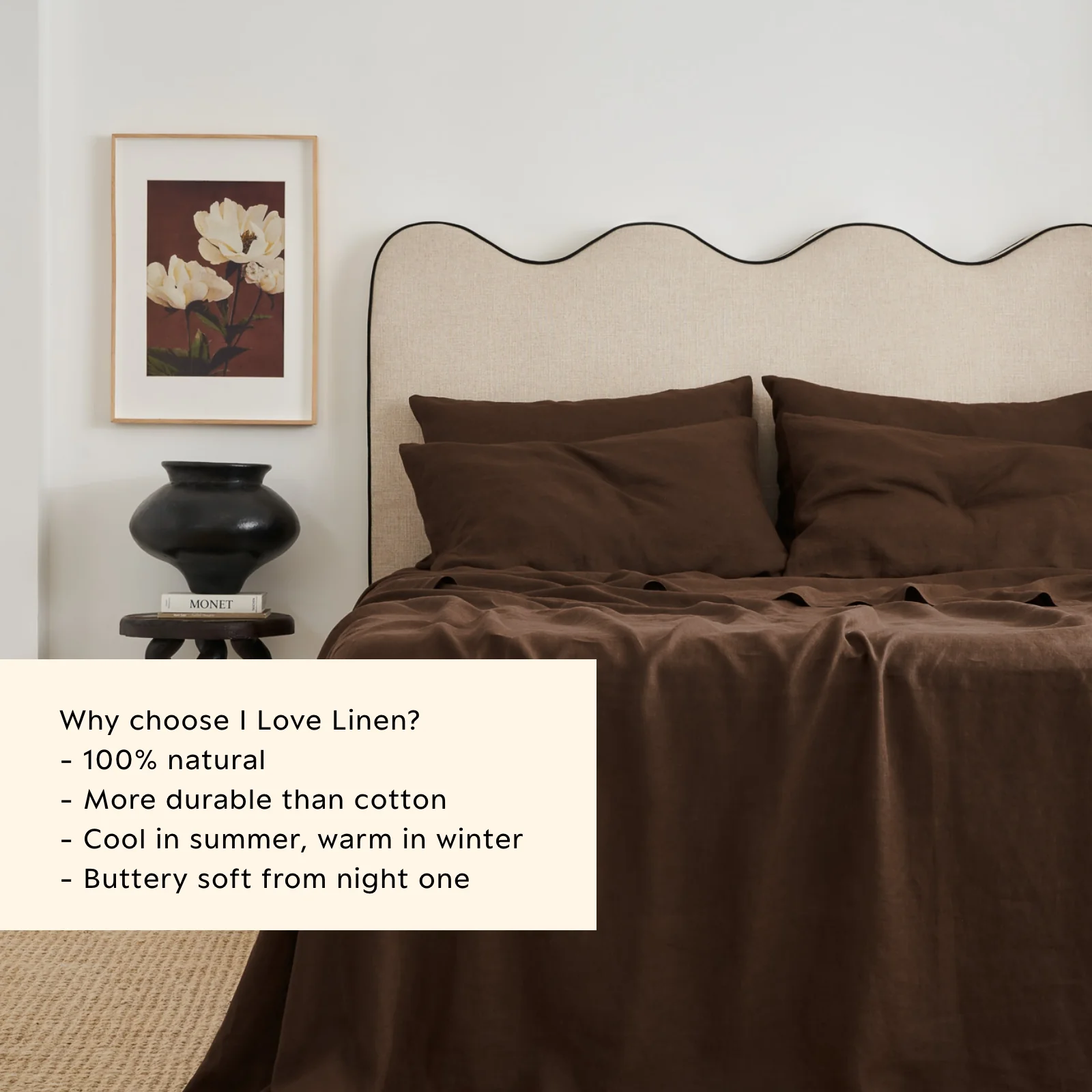 French Flax Linen Flat Sheet in Chocolate - Image 7
