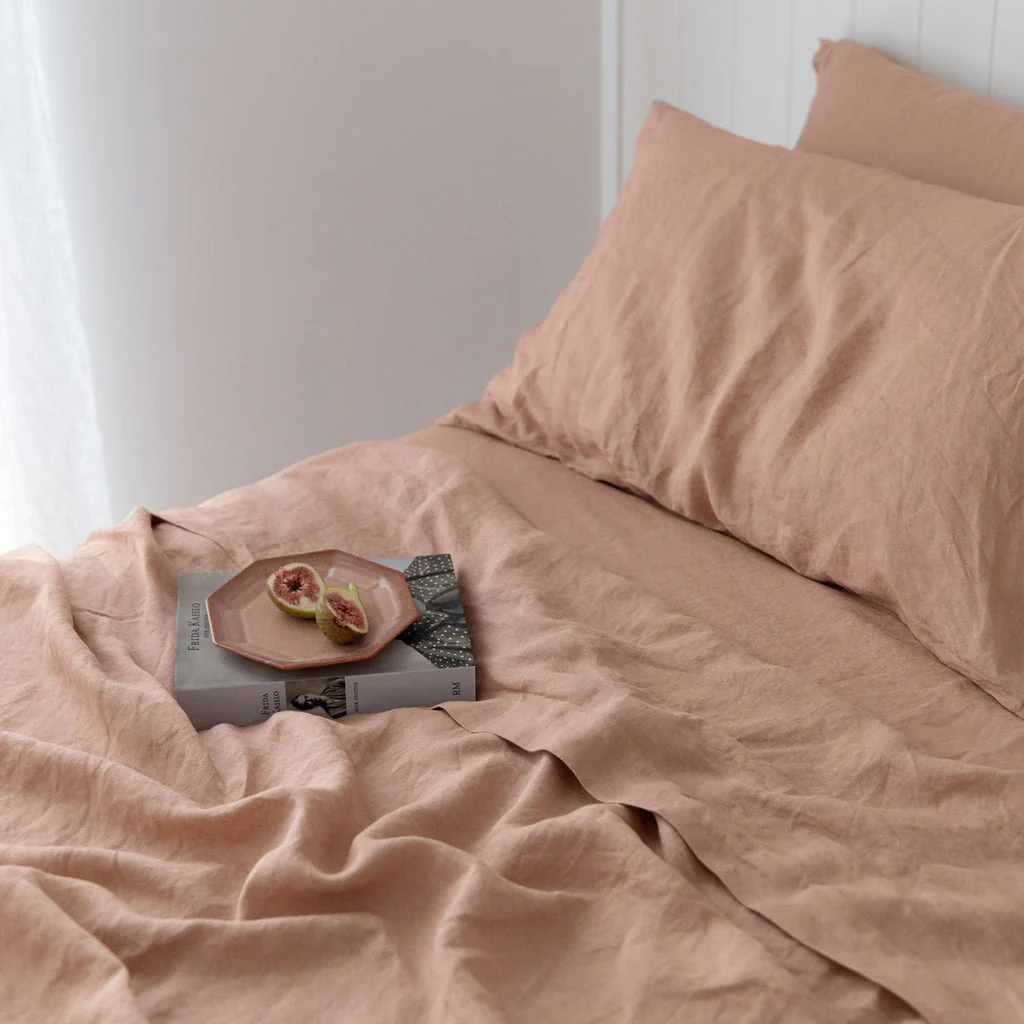 French Flax Linen Flat Sheet in Clay - Image 5