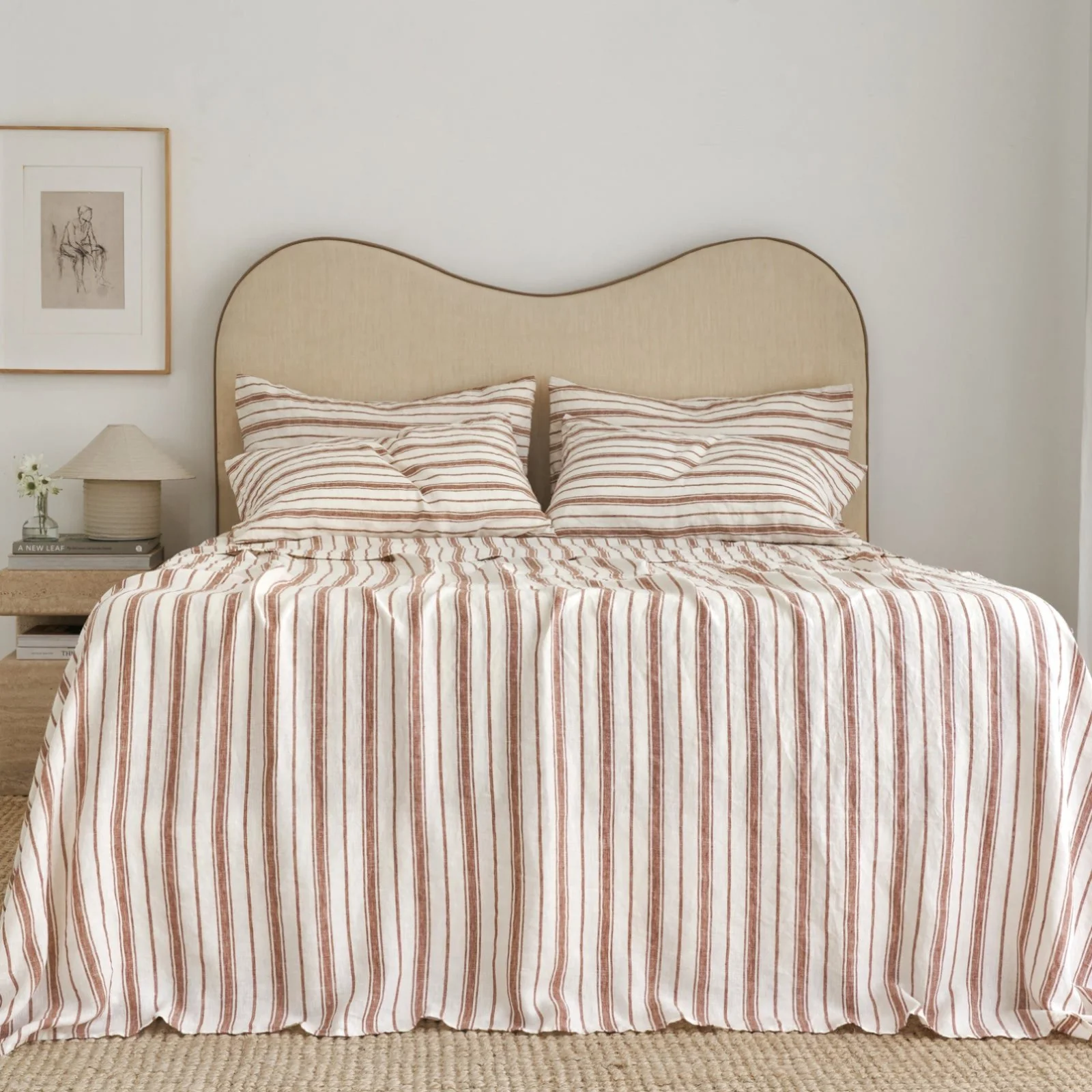 French Flax Linen Flat Sheet in Hazelnut Stripe - Image 5