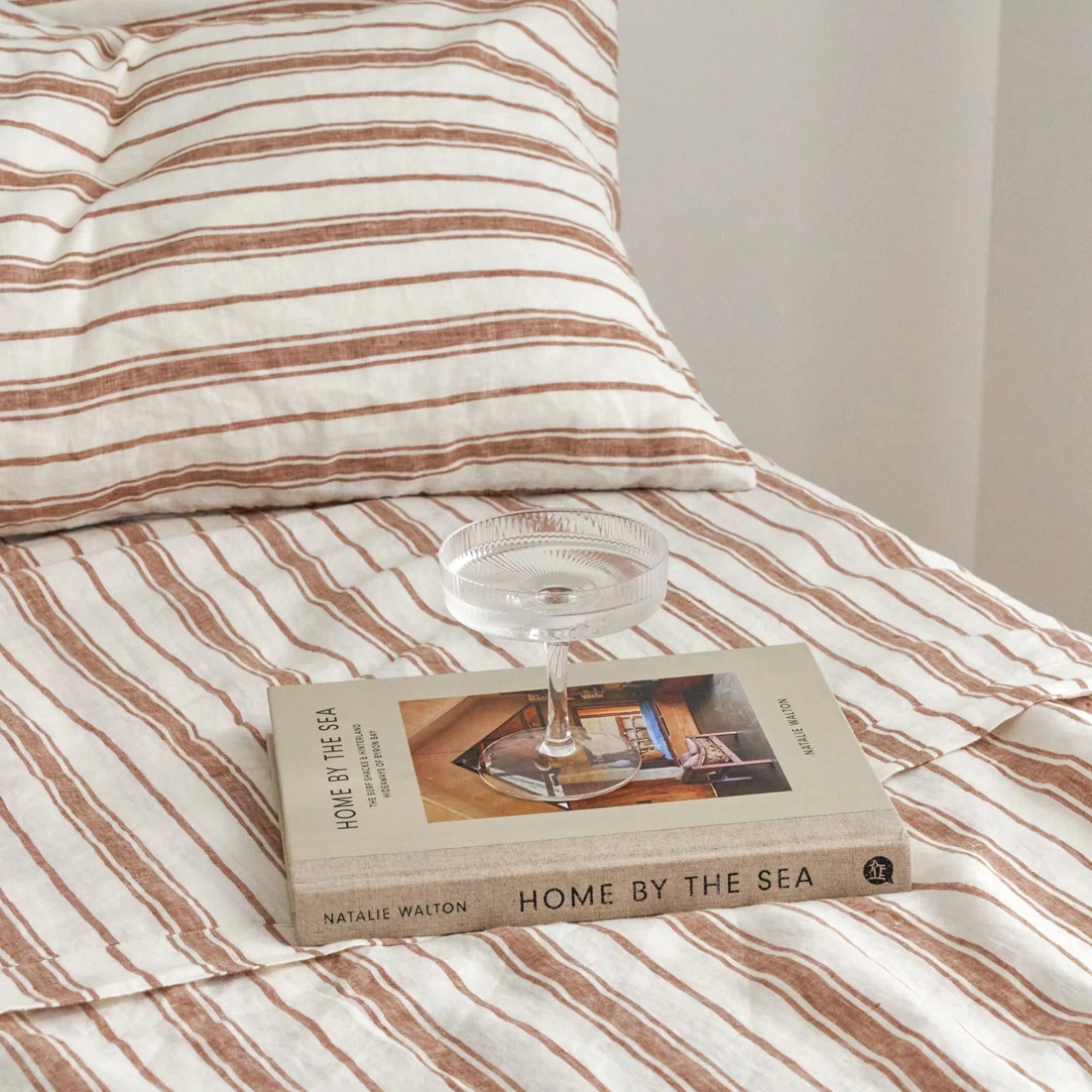 French Flax Linen Flat Sheet in Hazelnut Stripe - Image 6