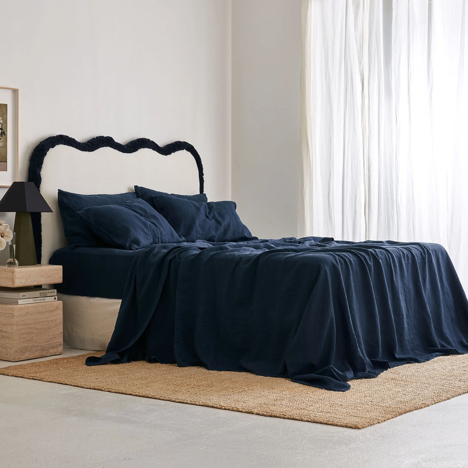 French Flax Linen Flat Sheet in Indigo - Image 3
