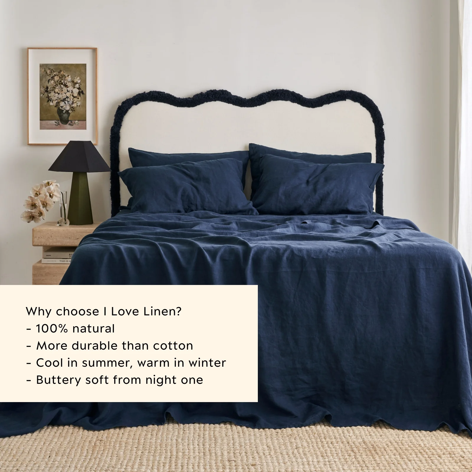 French Flax Linen Flat Sheet in Indigo - Image 4