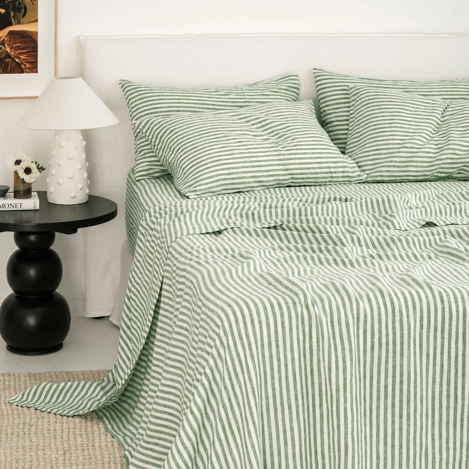 French Flax Linen Flat Sheet in Ivy Stripe - Image 5