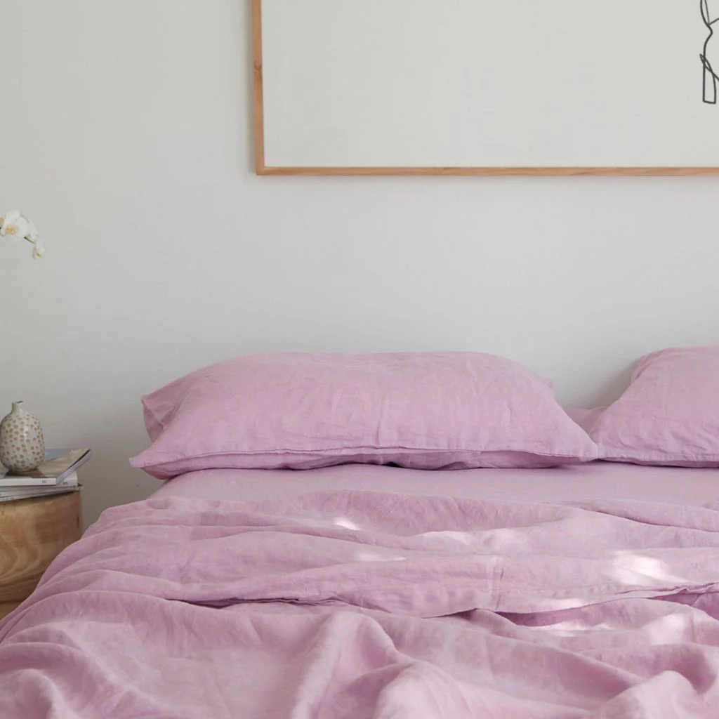 French Flax Linen Flat Sheet in Lilac - Image 4
