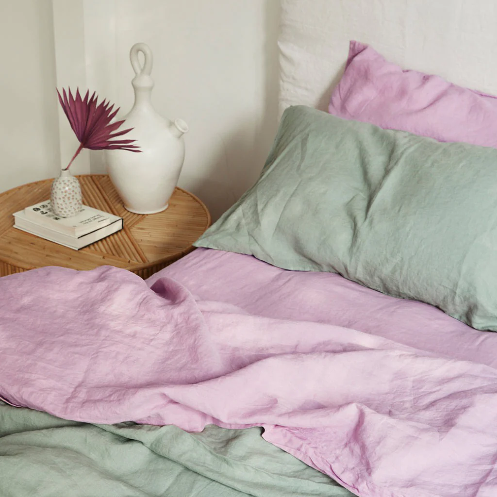 French Flax Linen Flat Sheet in Lilac - Image 6