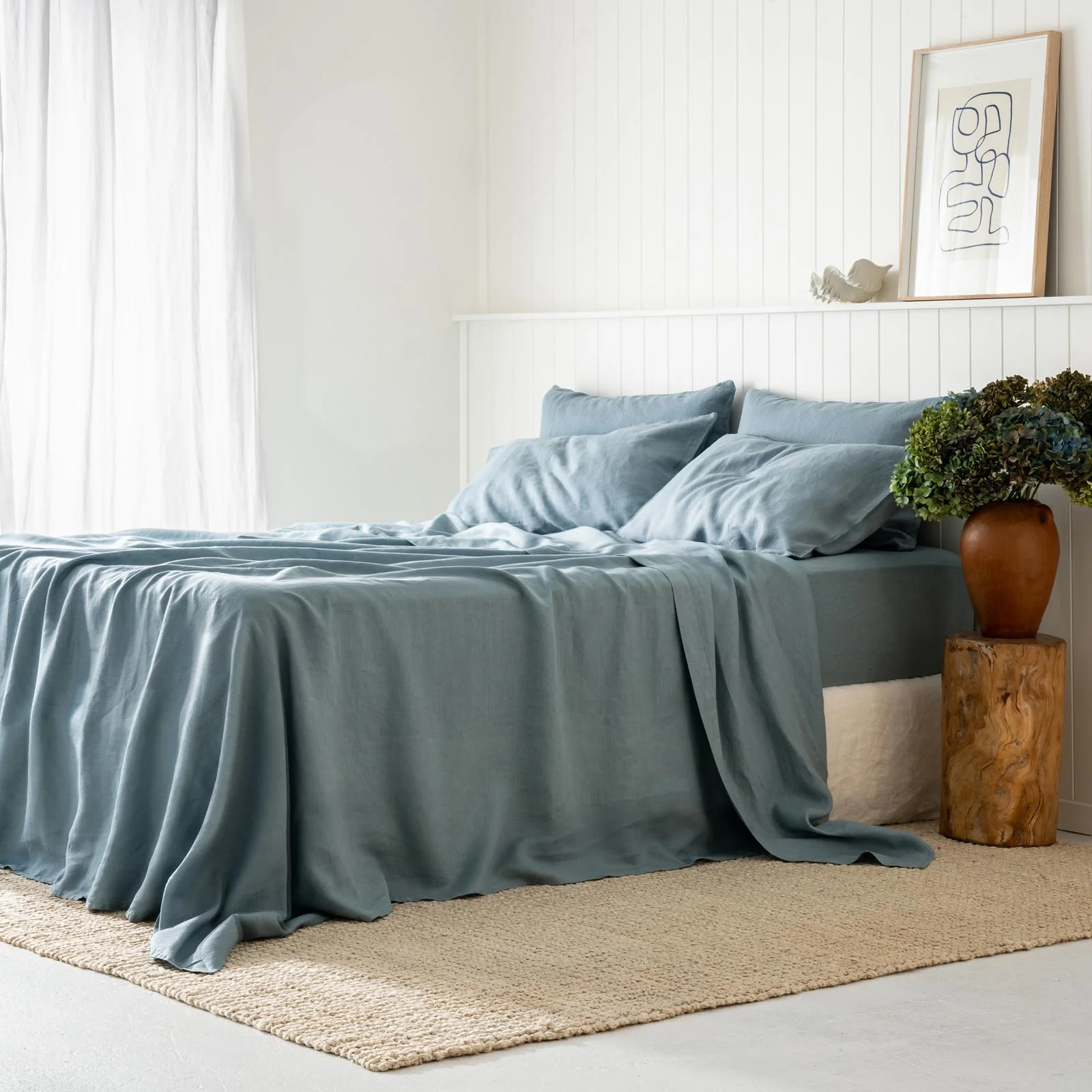French Flax Linen Flat Sheet in Marine Blue - Image 3