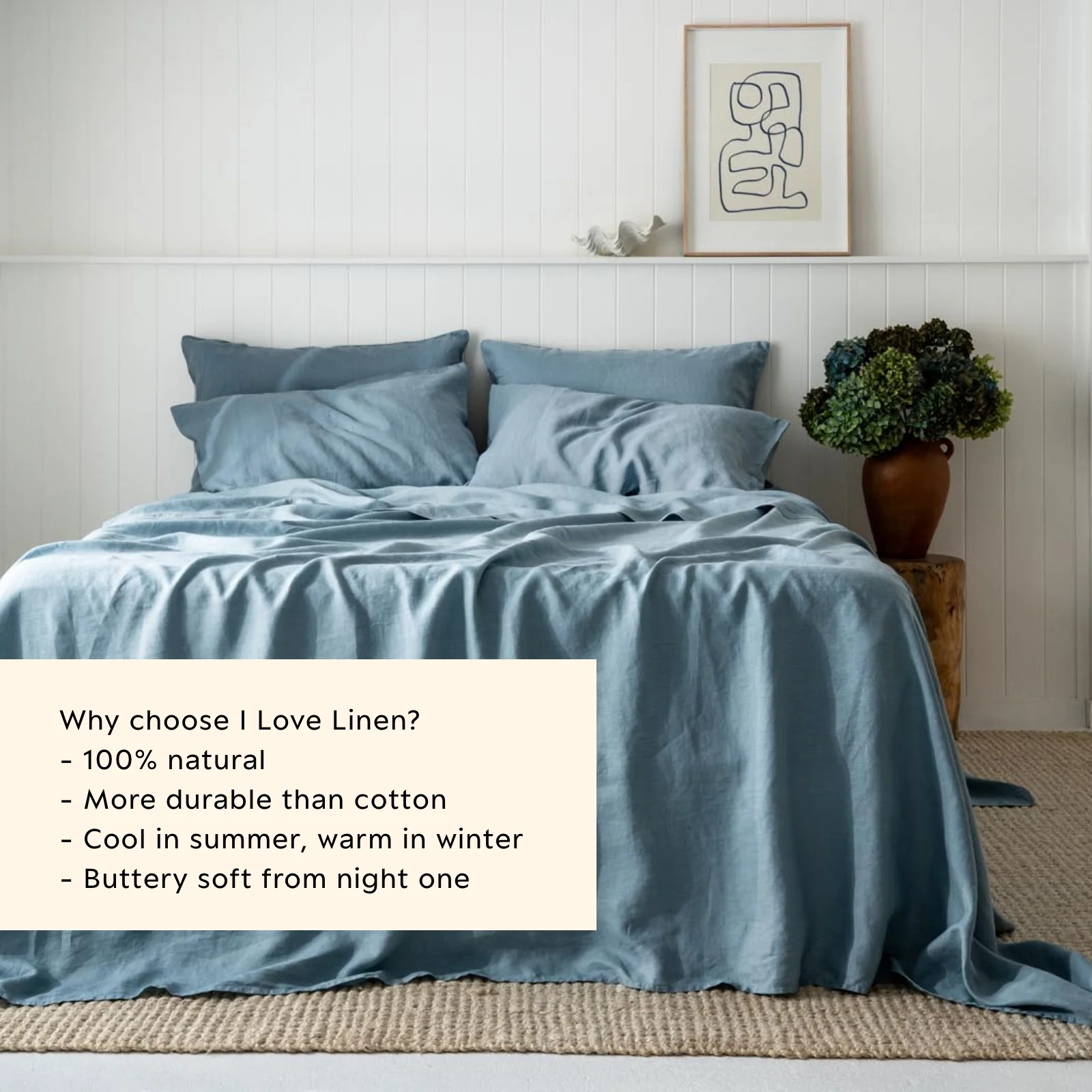 French Flax Linen Flat Sheet in Marine Blue - Image 4