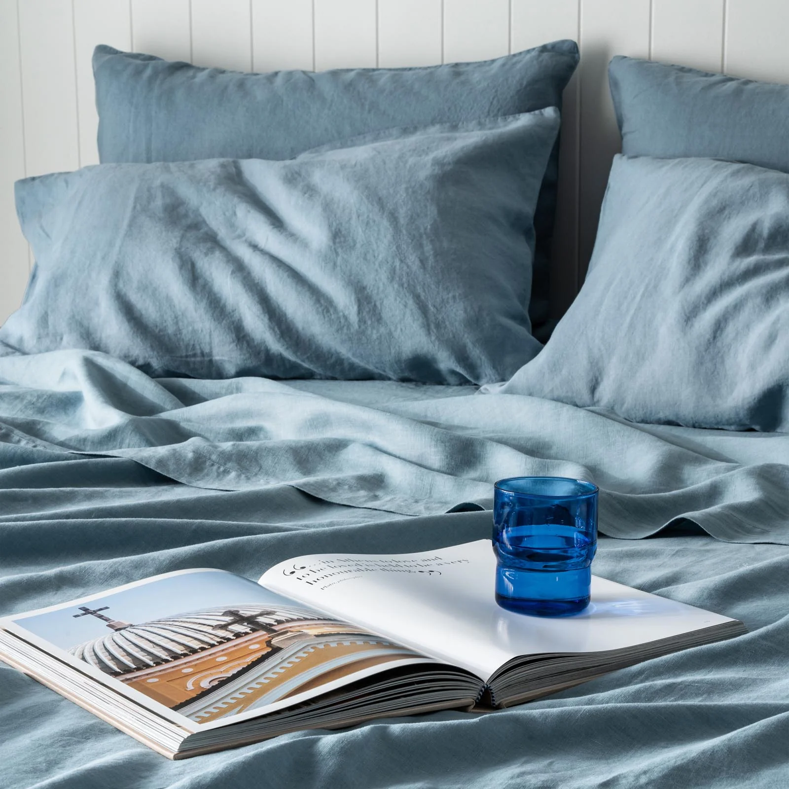 French Flax Linen Flat Sheet in Marine Blue - Image 5