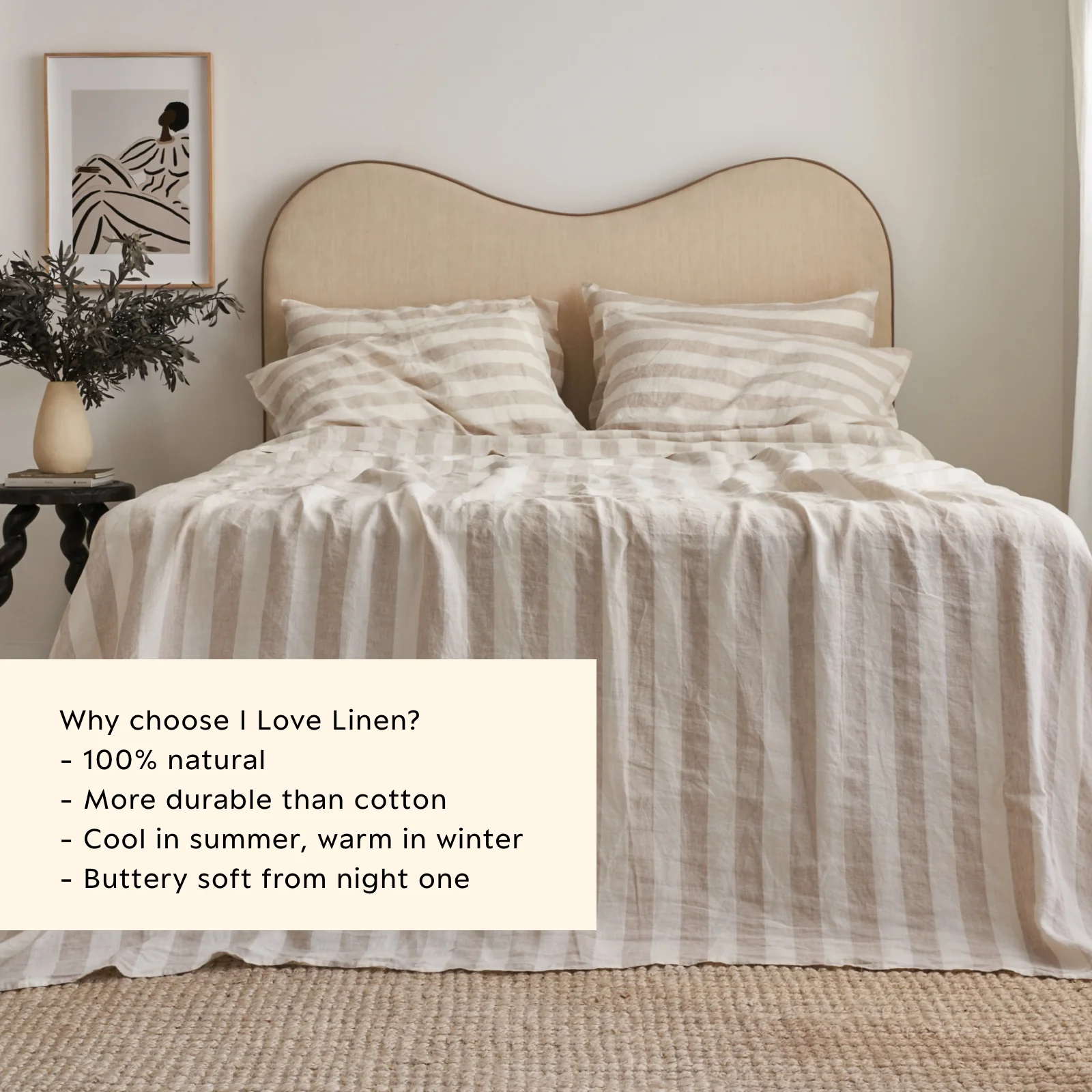 French Flax Linen Flat Sheet in Natural Thick Stripe - Image 5