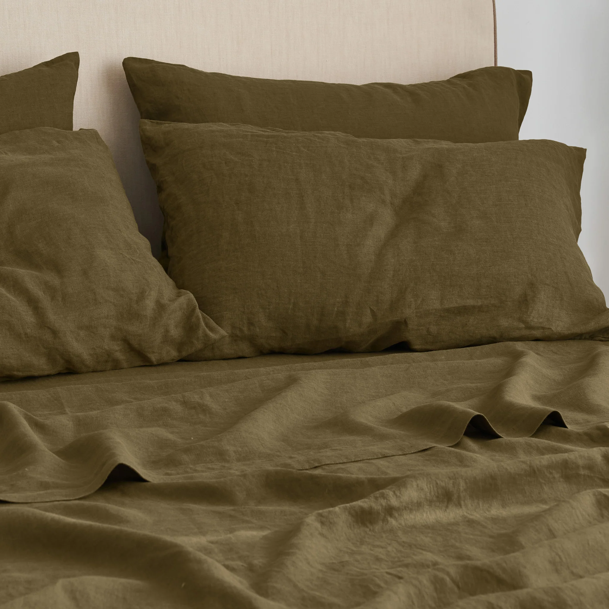 French Flax Linen Flat Sheet in Olive - Image 4