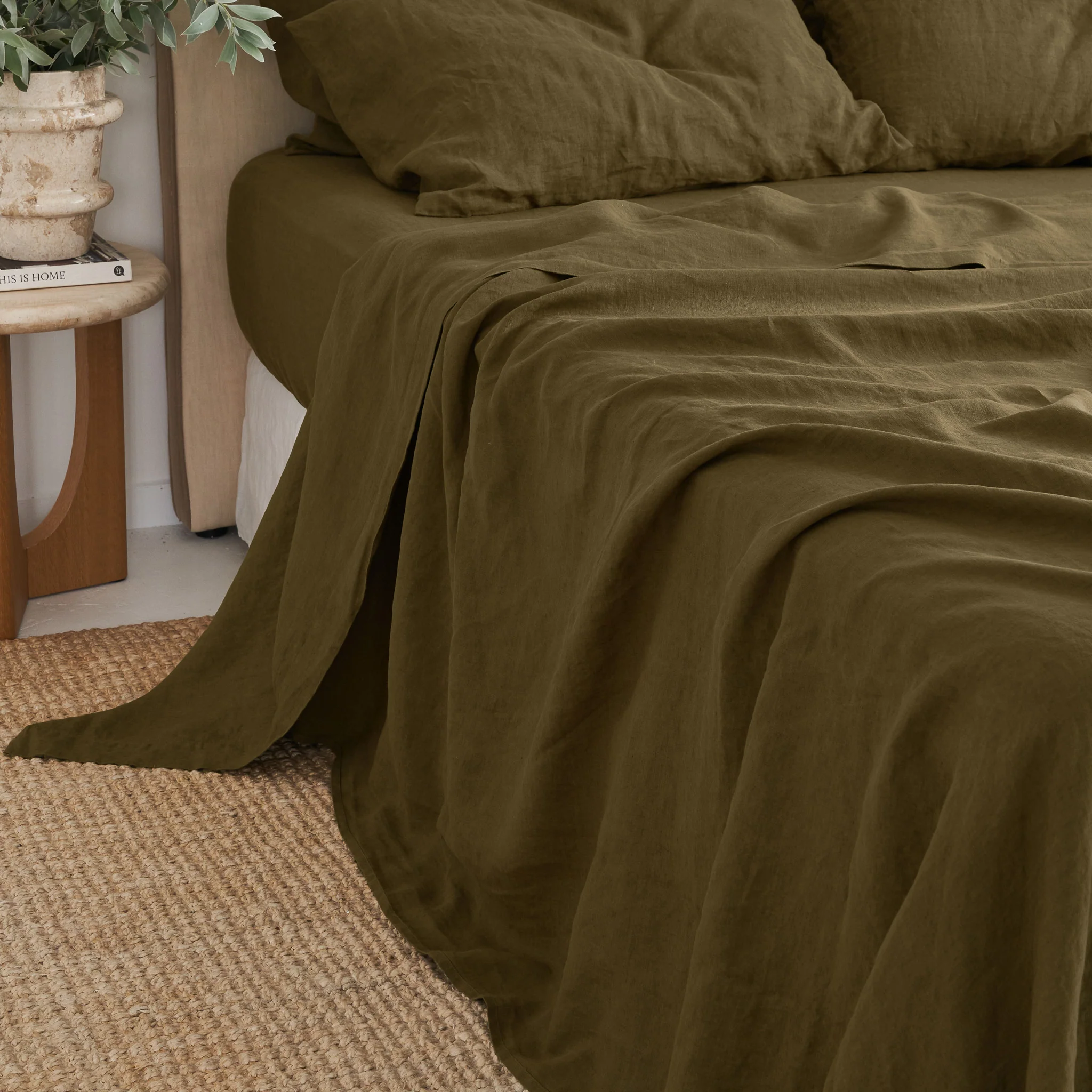 French Flax Linen Flat Sheet in Olive - Image 6