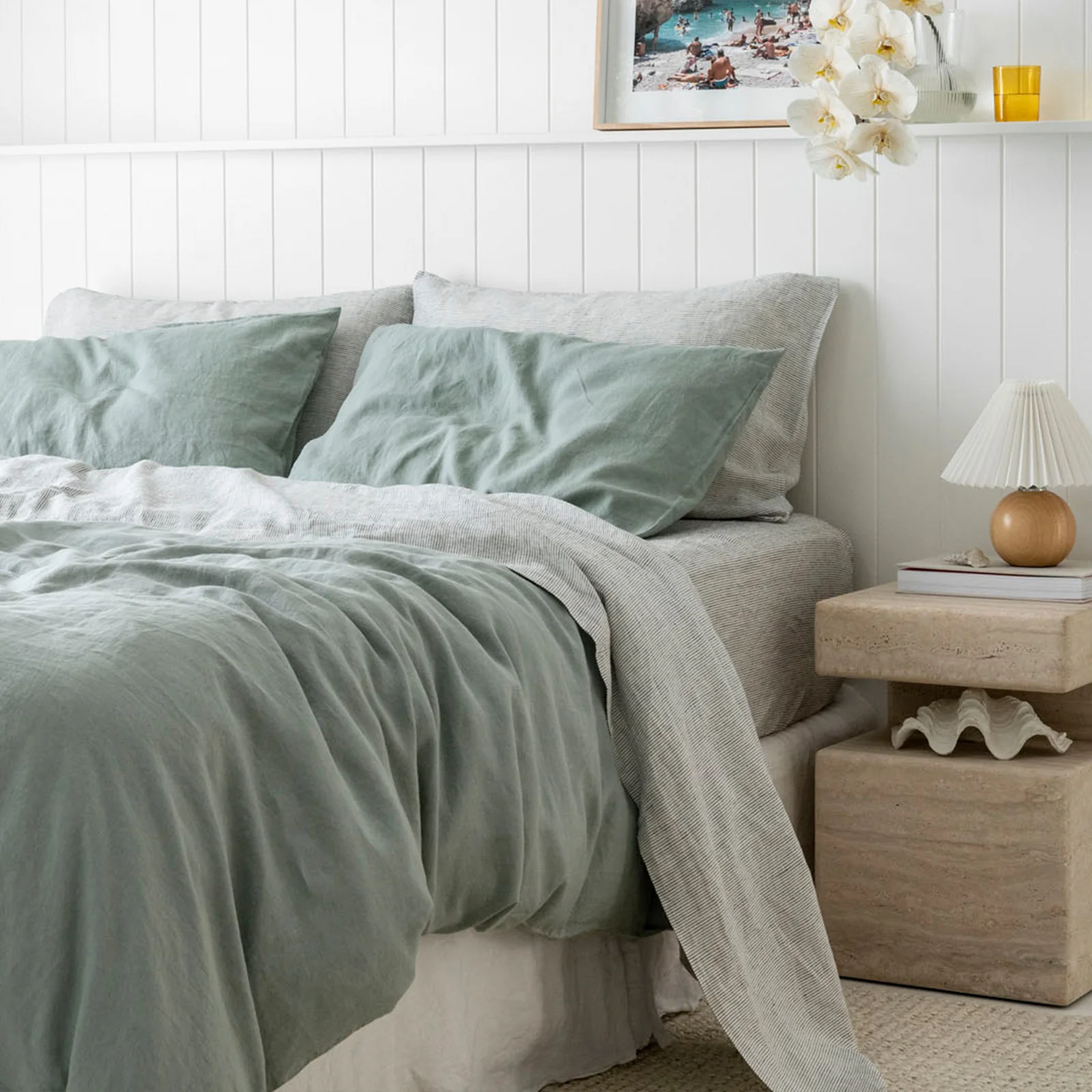 French Flax Linen Flat Sheet in Pinstripe - Image 5