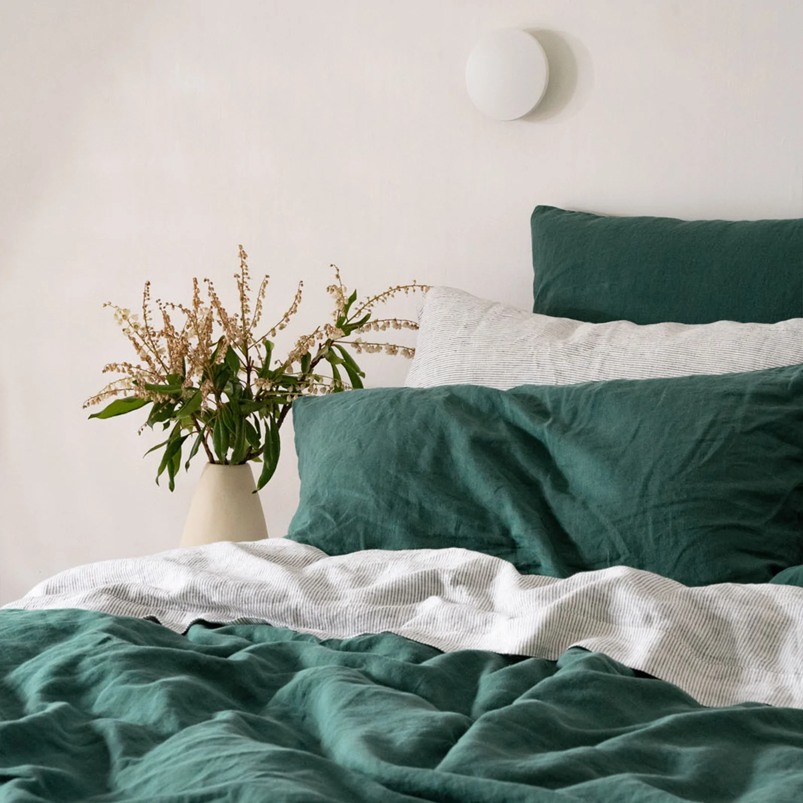 French Flax Linen Flat Sheet in Pinstripe - Image 8