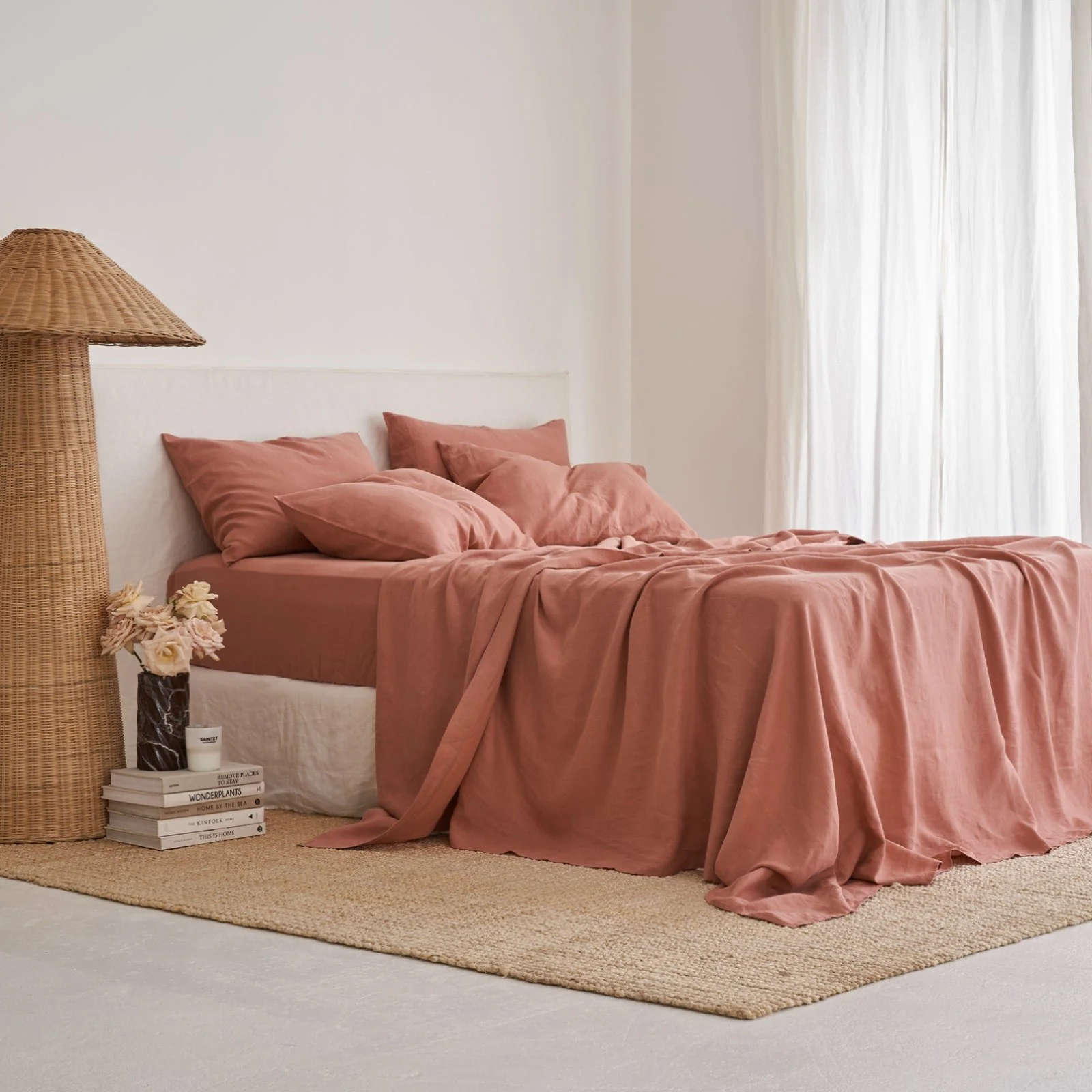 French Flax Linen Flat Sheet in Rosa - Image 3