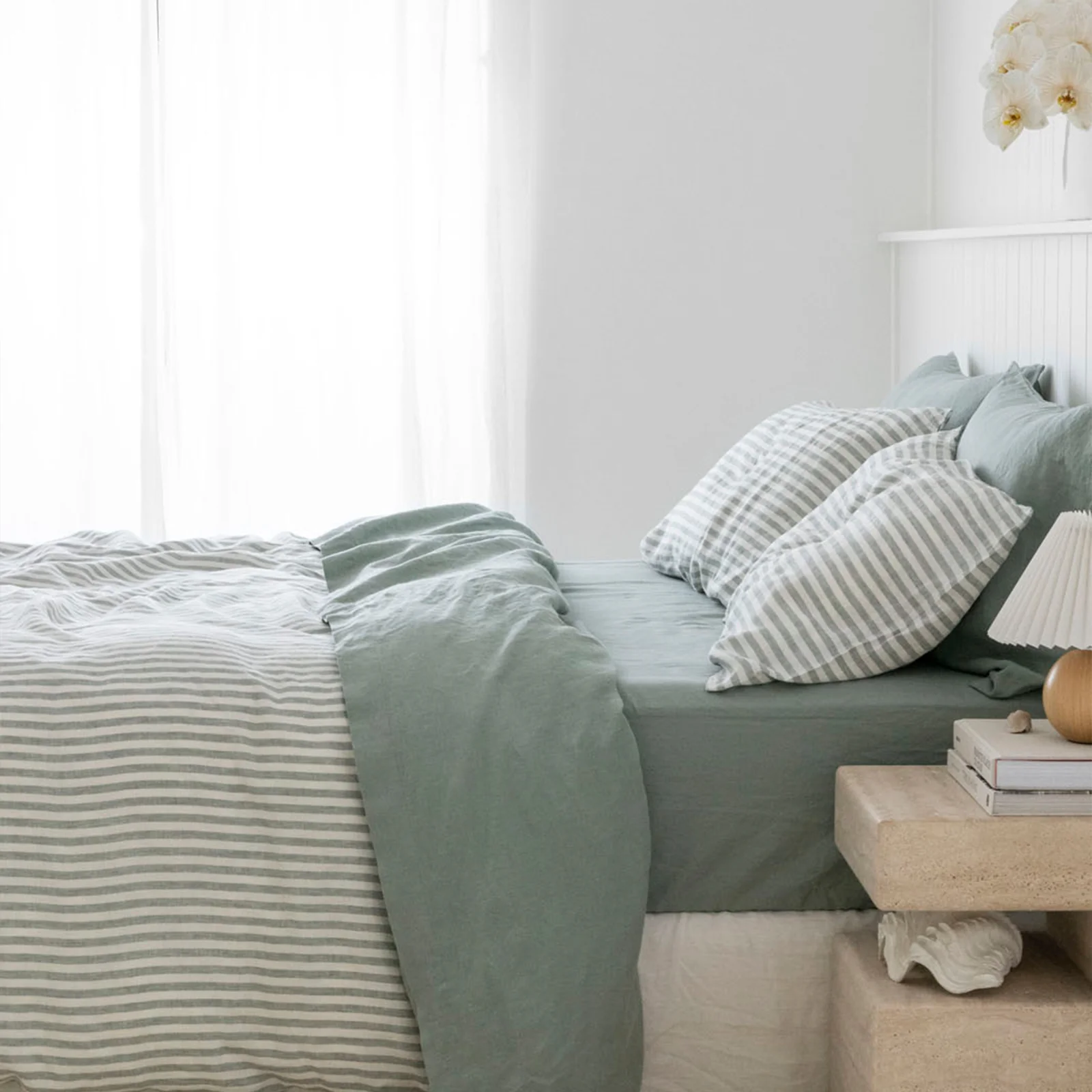 French Flax Linen Flat Sheet in Sage - Image 10