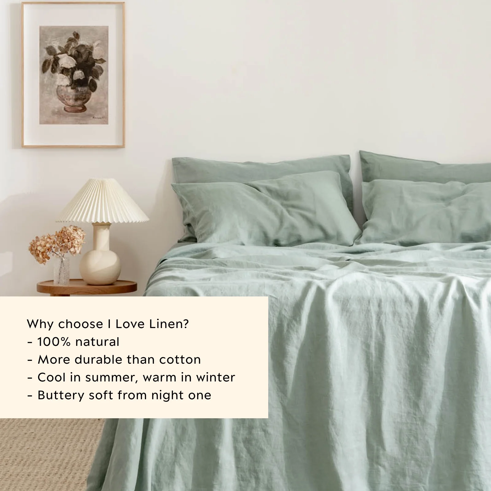 French Flax Linen Flat Sheet in Sage - Image 3