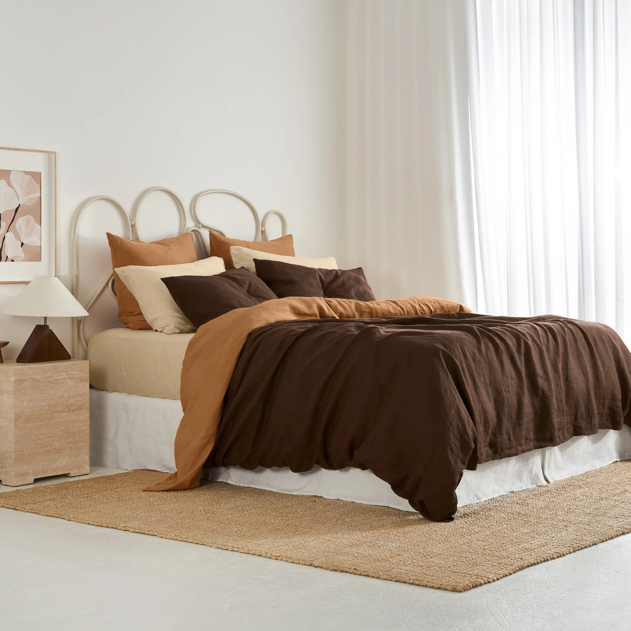 French Flax Linen Flat Sheet in Sandalwood - Image 8