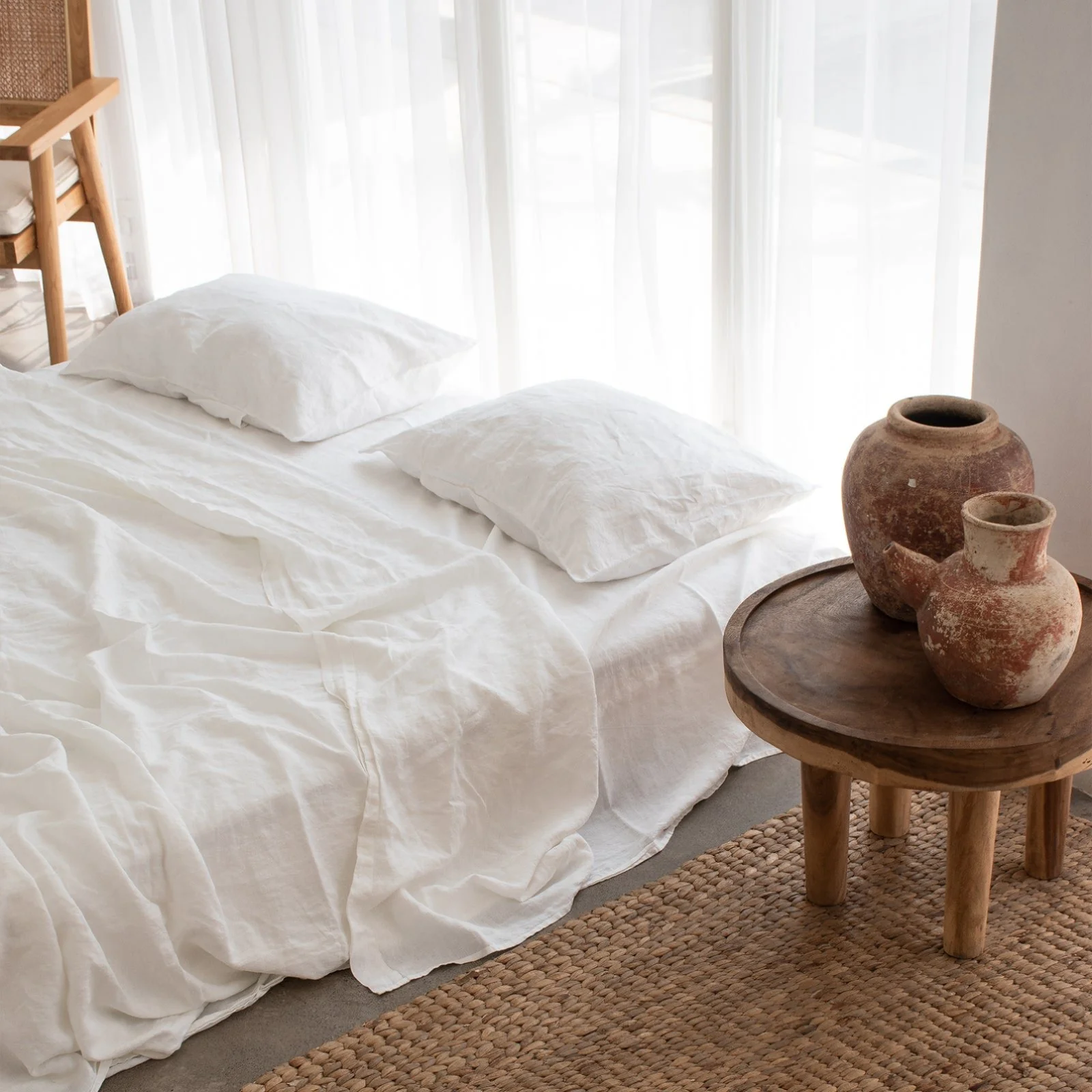 French Flax Linen Flat Sheet in White - Image 4
