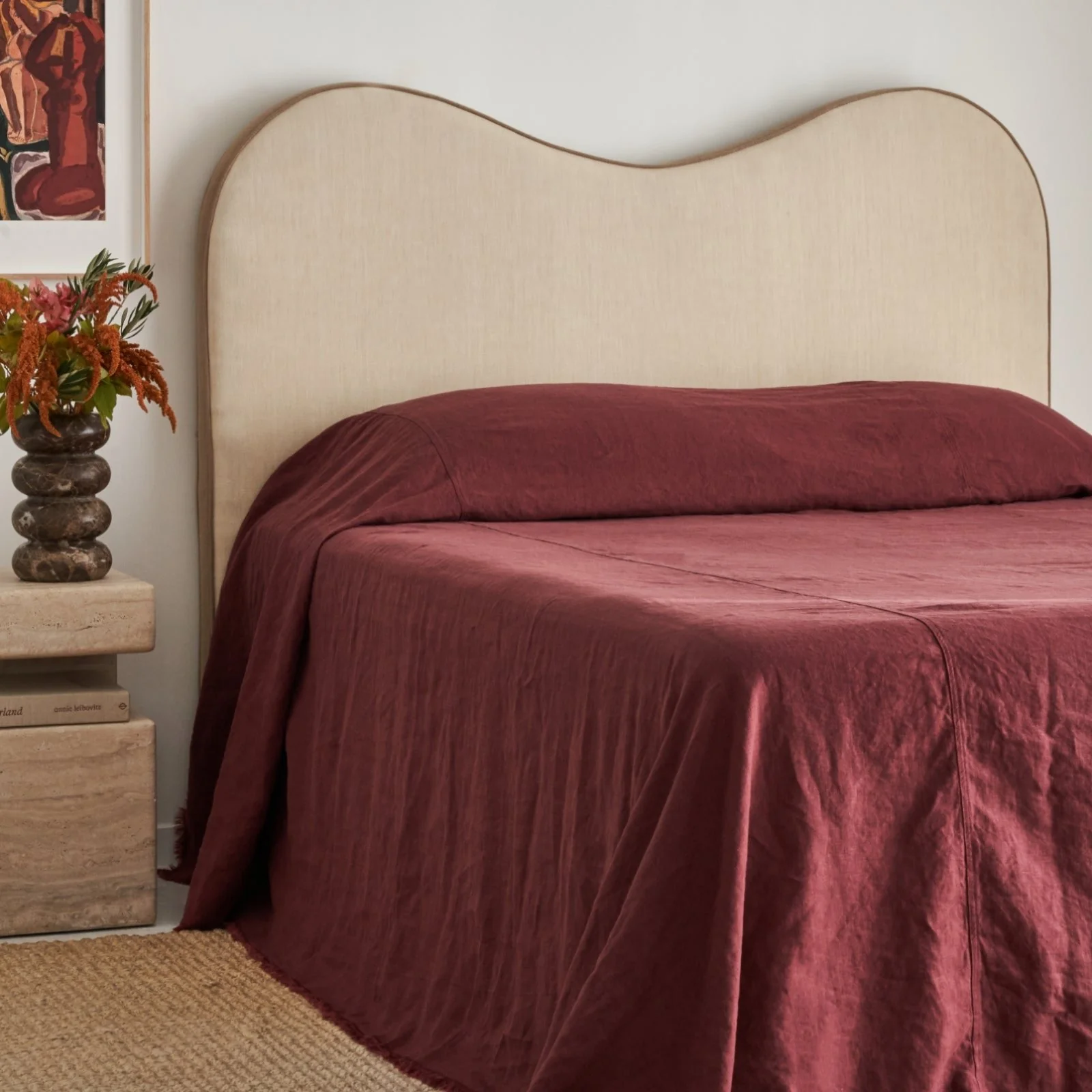 French Flax Linen Heavy Bed Cover in Cherrywood - Image 6
