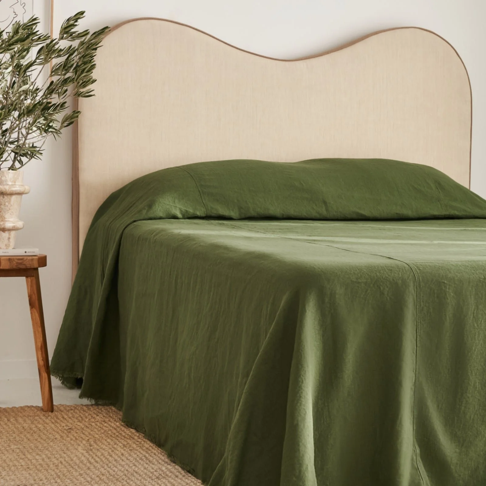 French Flax Linen Heavy Bed Cover in Forest - Image 6